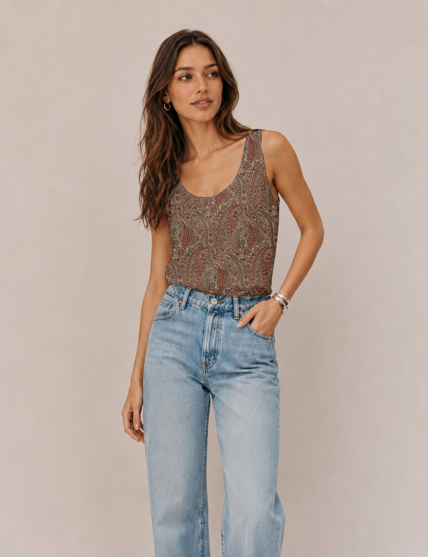 Sleeveless blouse - Beige Paisley