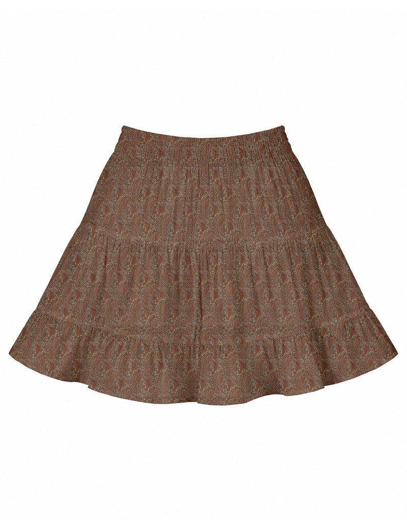 Kurzer Stufenrock - Beige Paisley