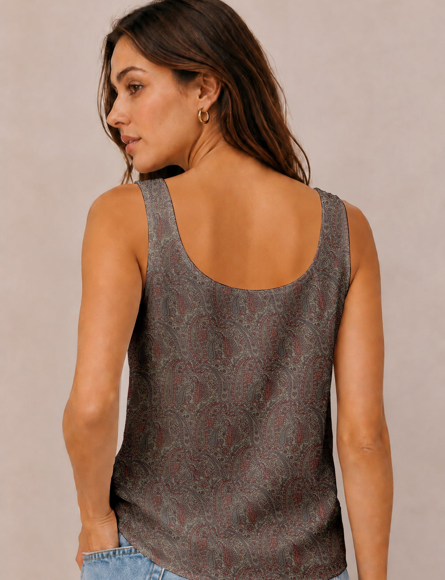 Sleeveless blouse - Beige Paisley