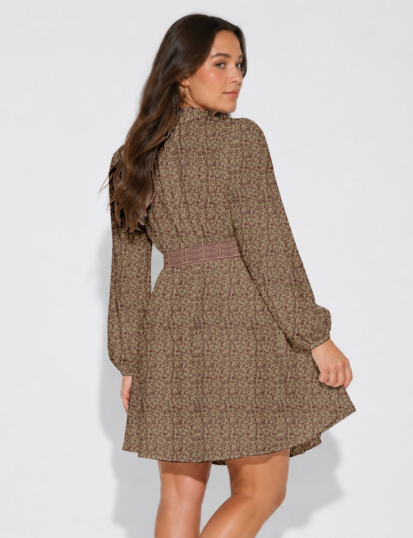 Swing dress with belt - Beige Tropical