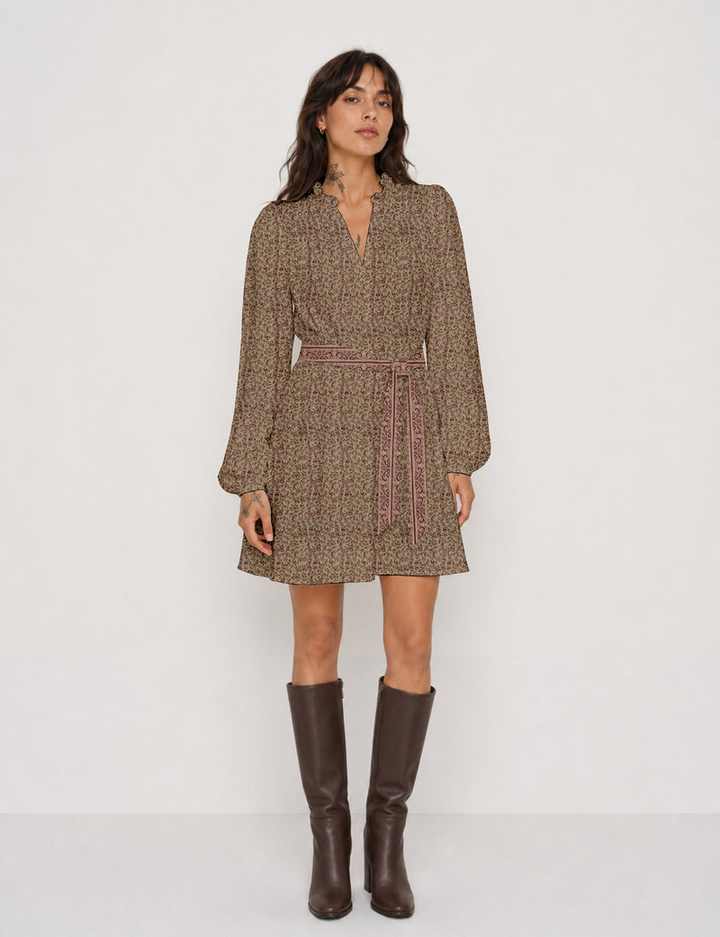 Swing dress with belt - Beige Tropical