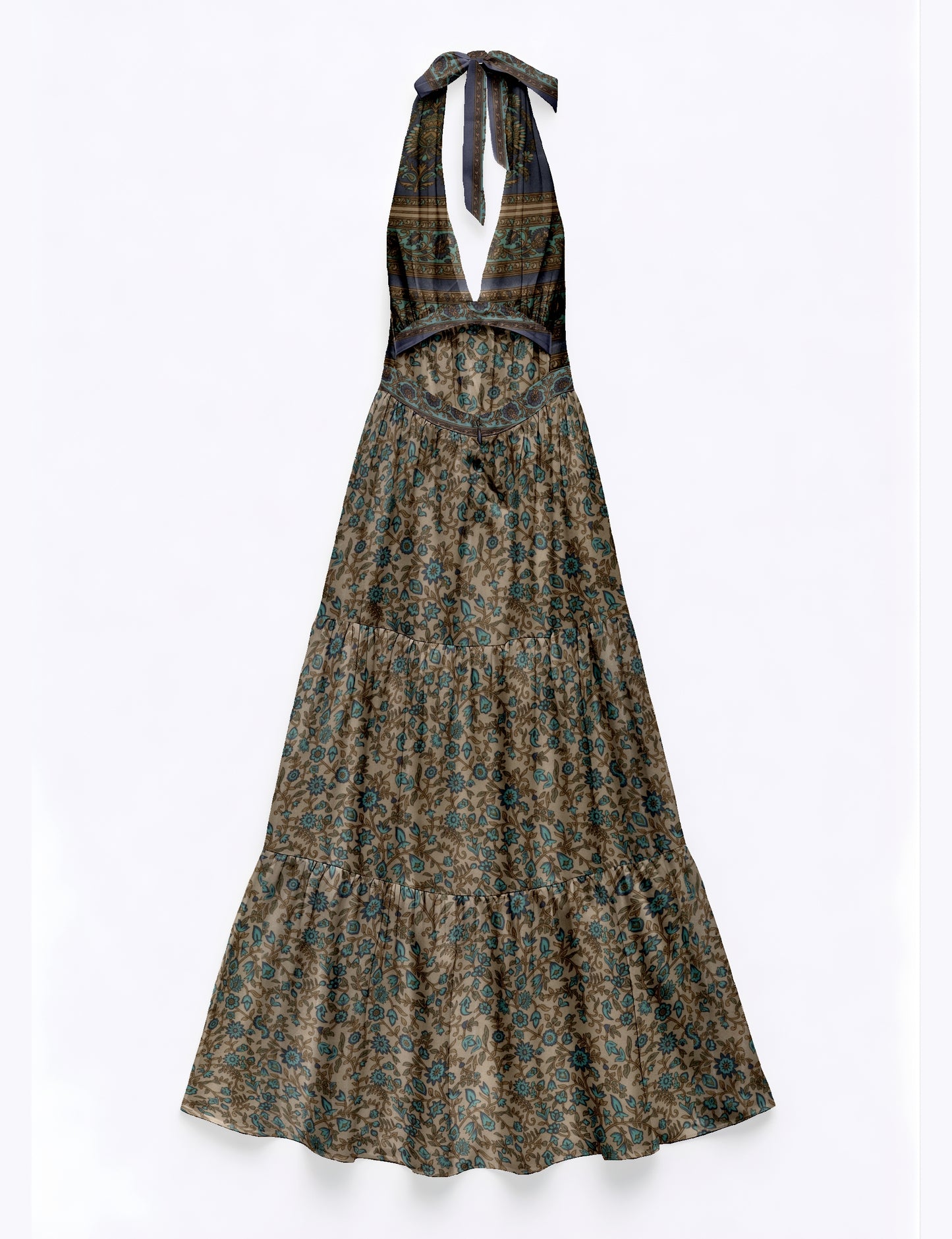 Halter neck maxi dress with tiered layers and elasticated back