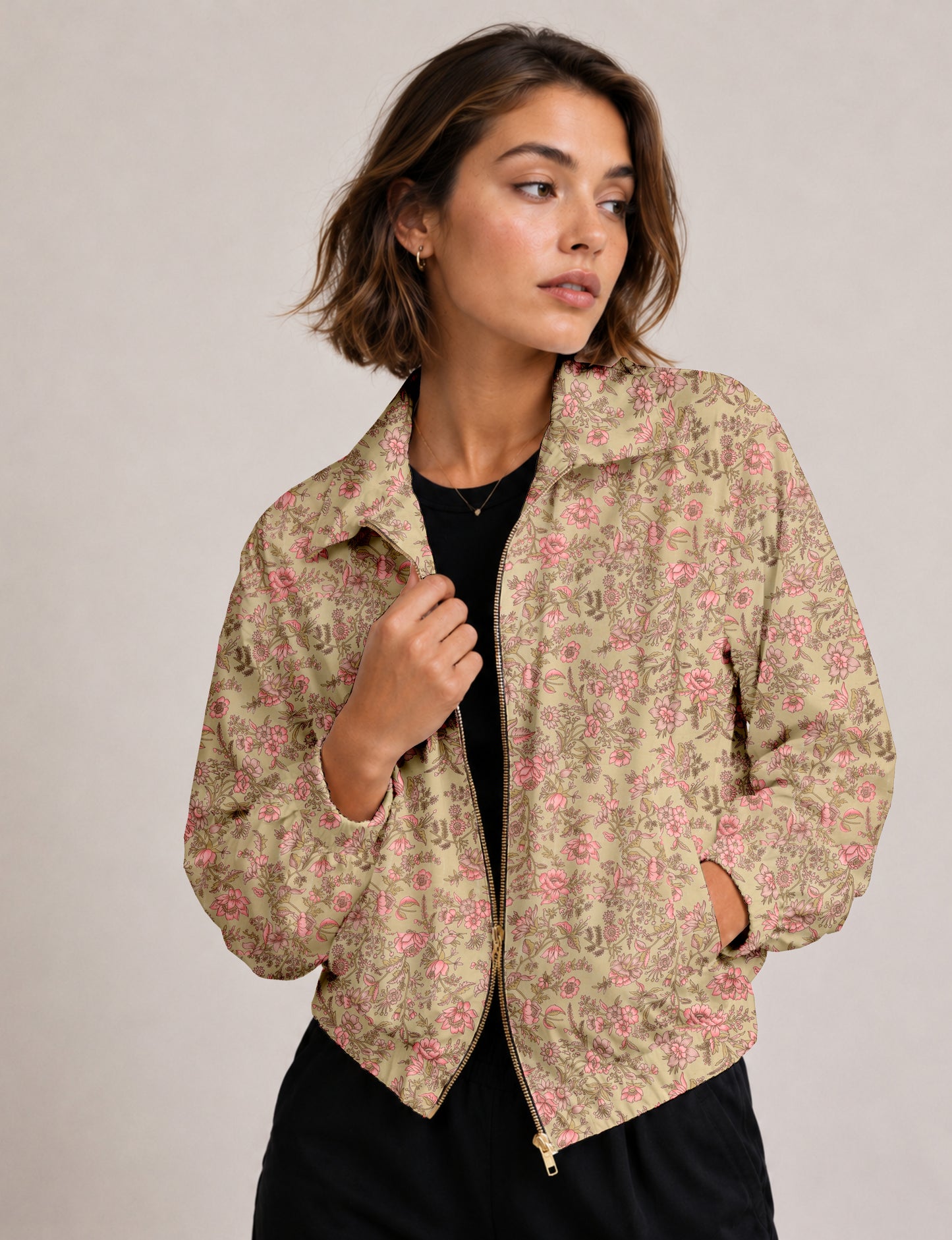 Bomber Jacket - Beige Tropical