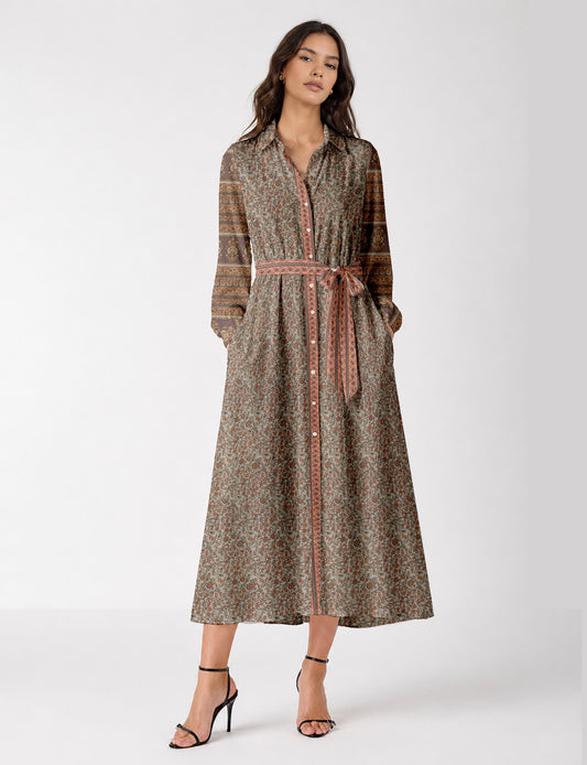 Long shirt dress - Beige Tropical
