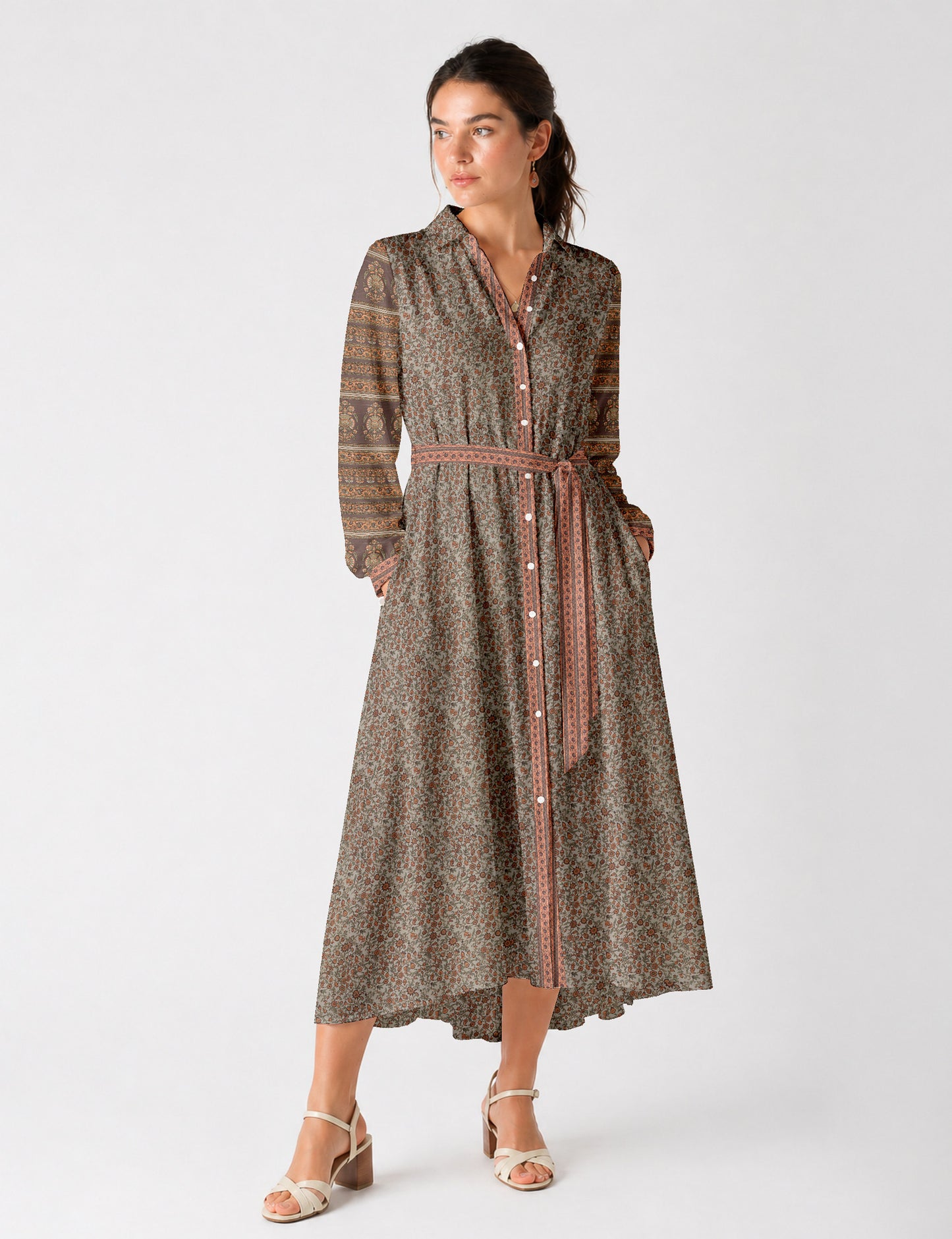 Long shirt dress - Beige Tropical