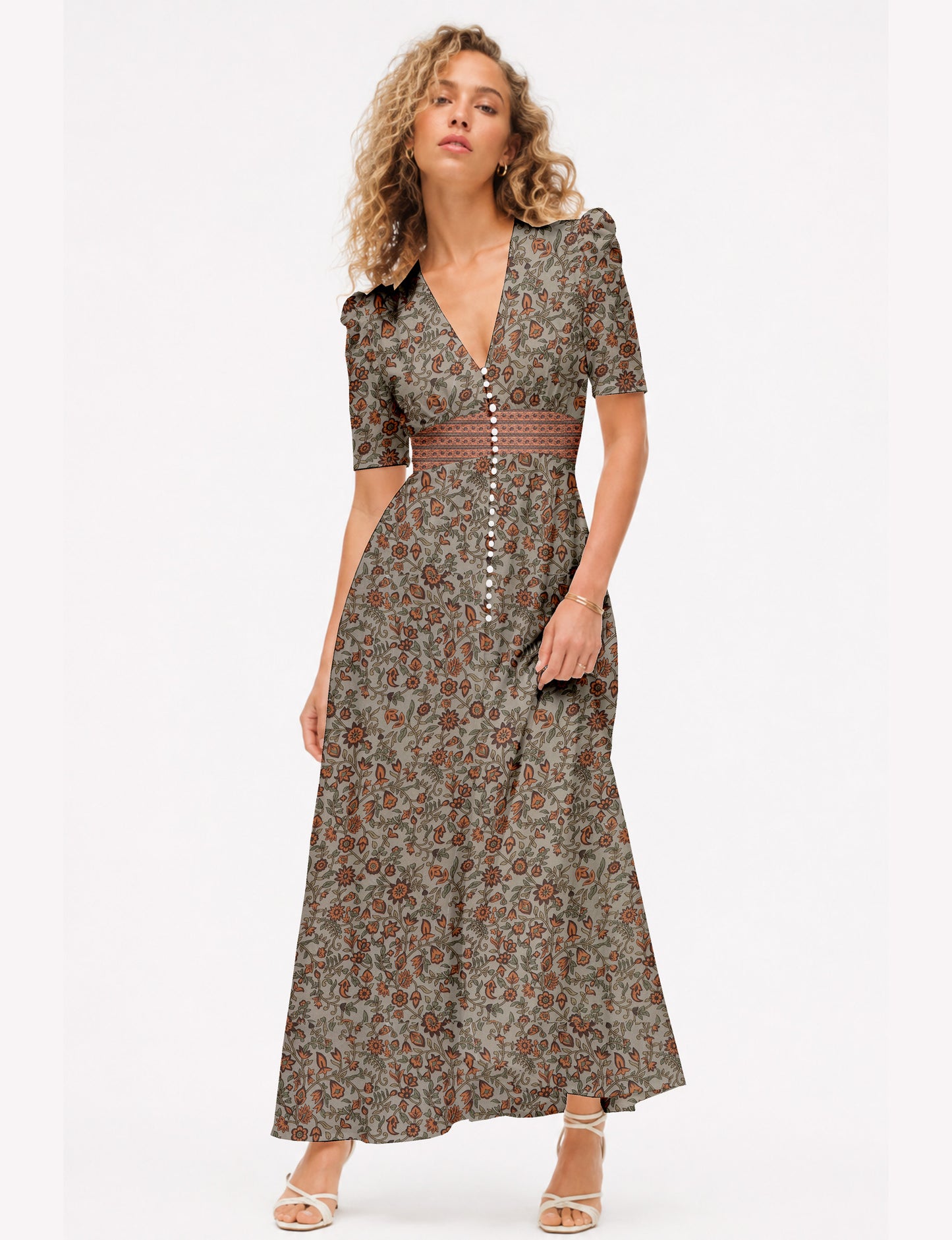 Maxi romantic dress - Beige Tropical
