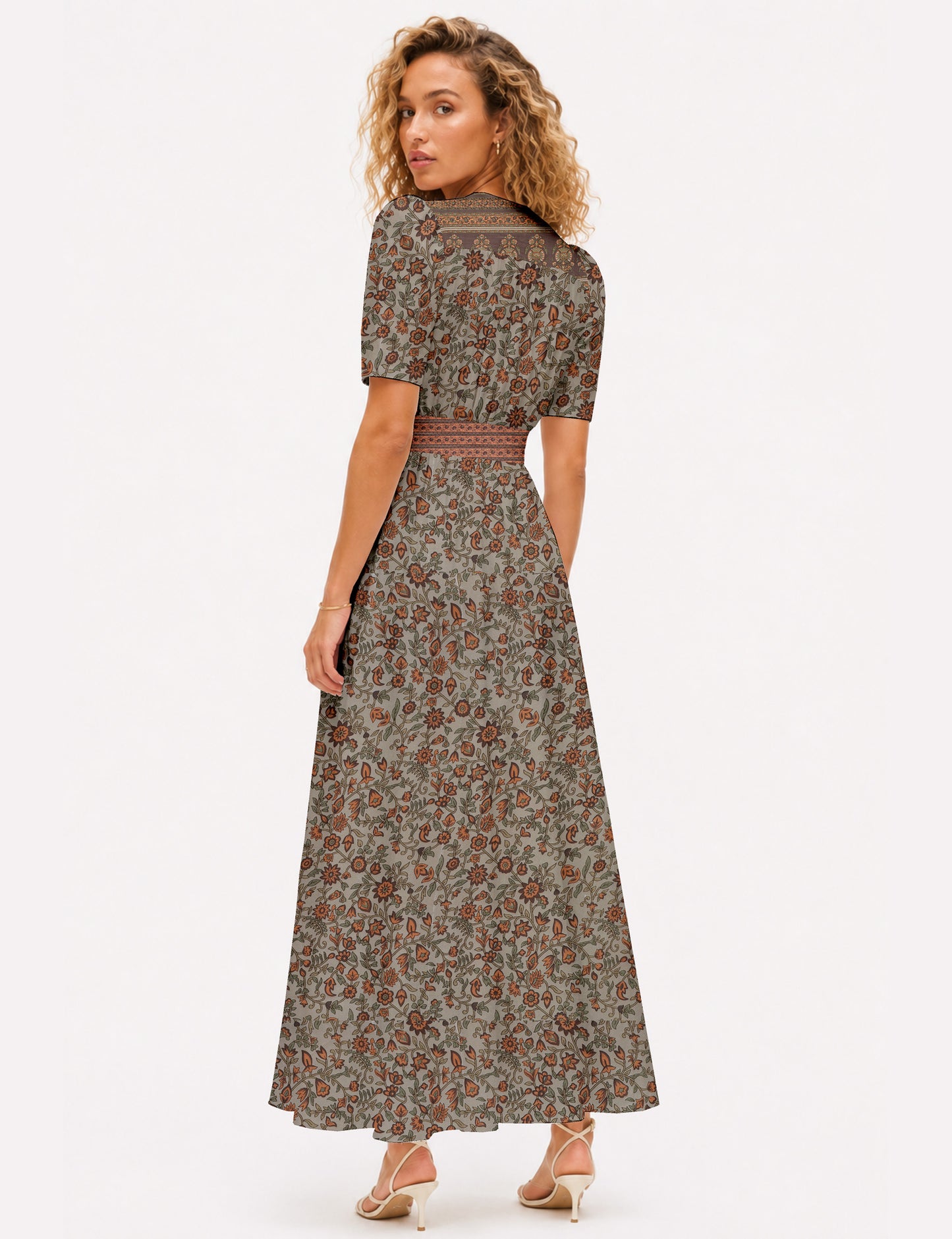Maxi romantic dress - Beige Tropical