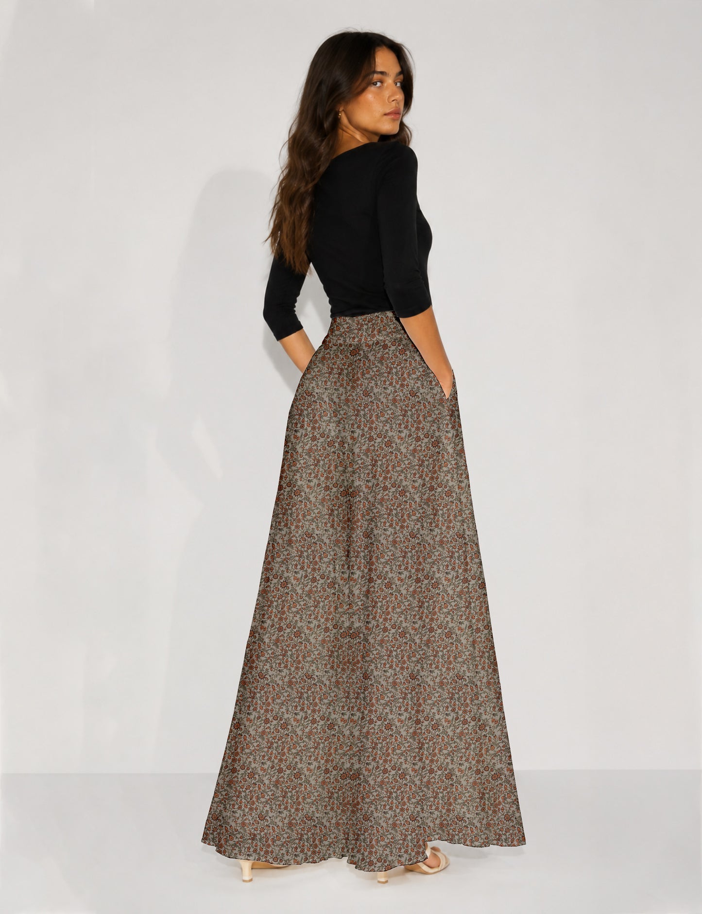 Wide Leg Palazzo Trousers - Beige Tropical
