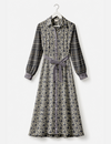 Long Shirt Dress – Beige Tropical, A-Line Silhouette with Adjustable Tie Belt