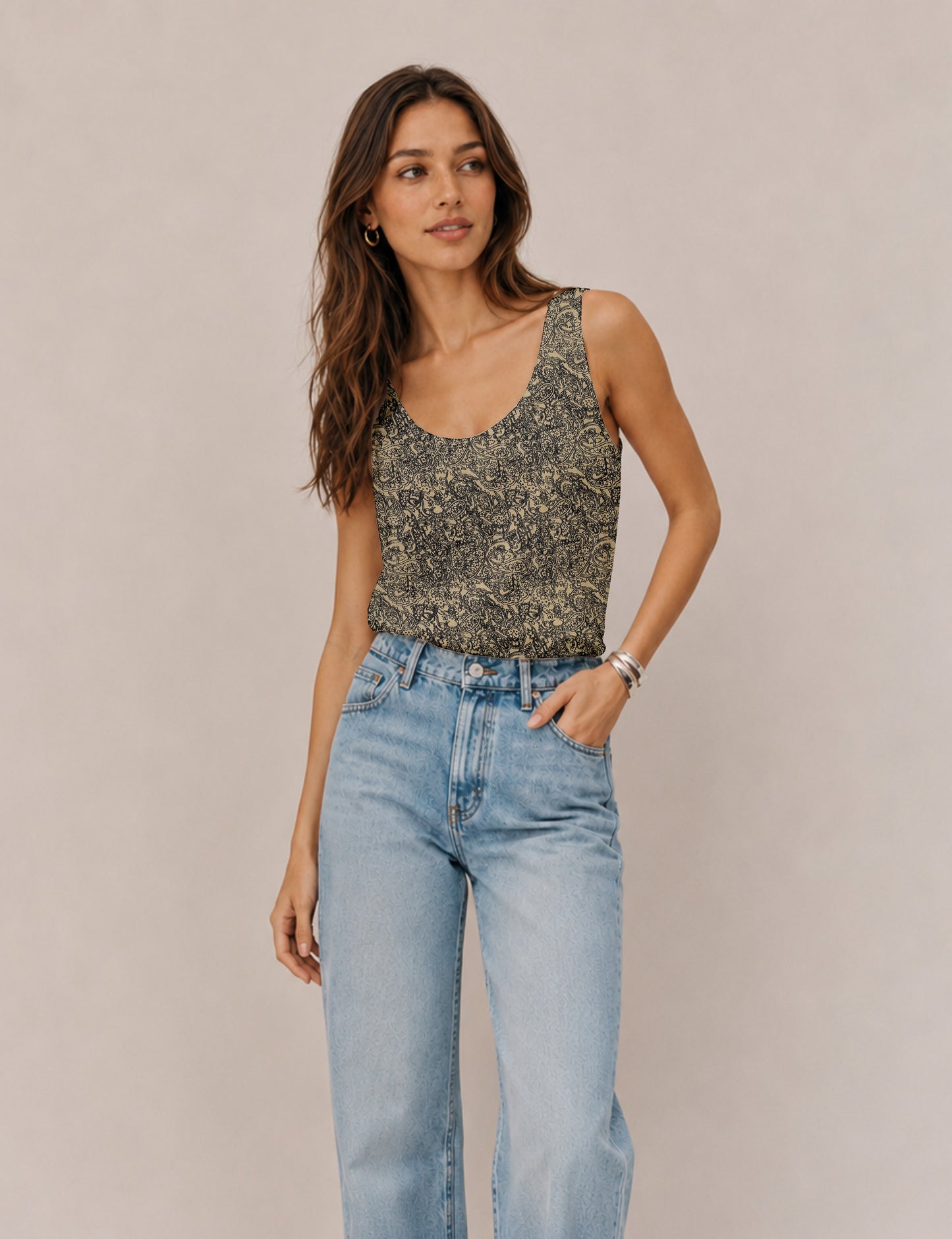 Sleeveless blouse - Beige Tropical
