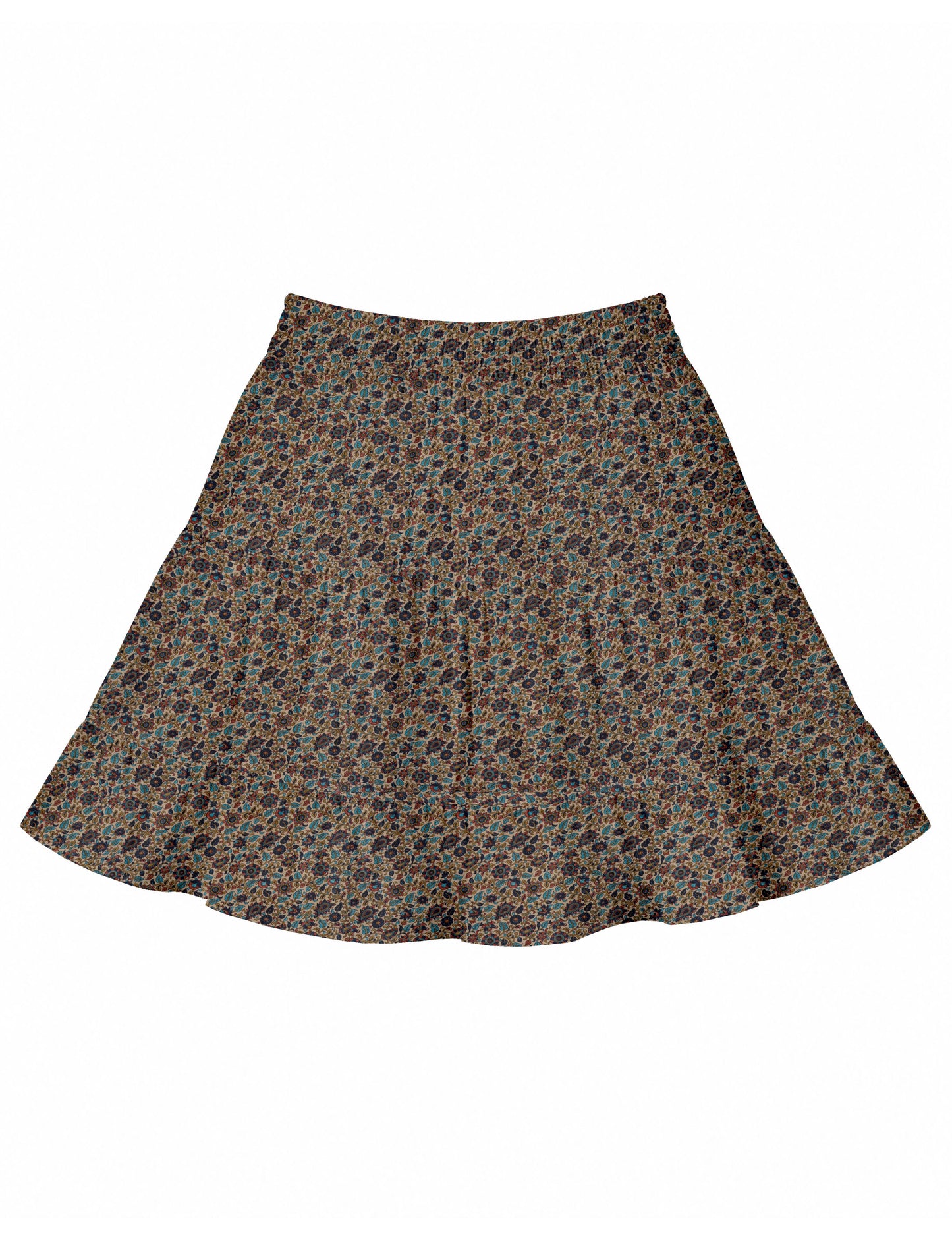 Short tiered skirt with a fitted waistband, knife pleats, softly flared silhouette, side seam pockets, and above-the-knee length.