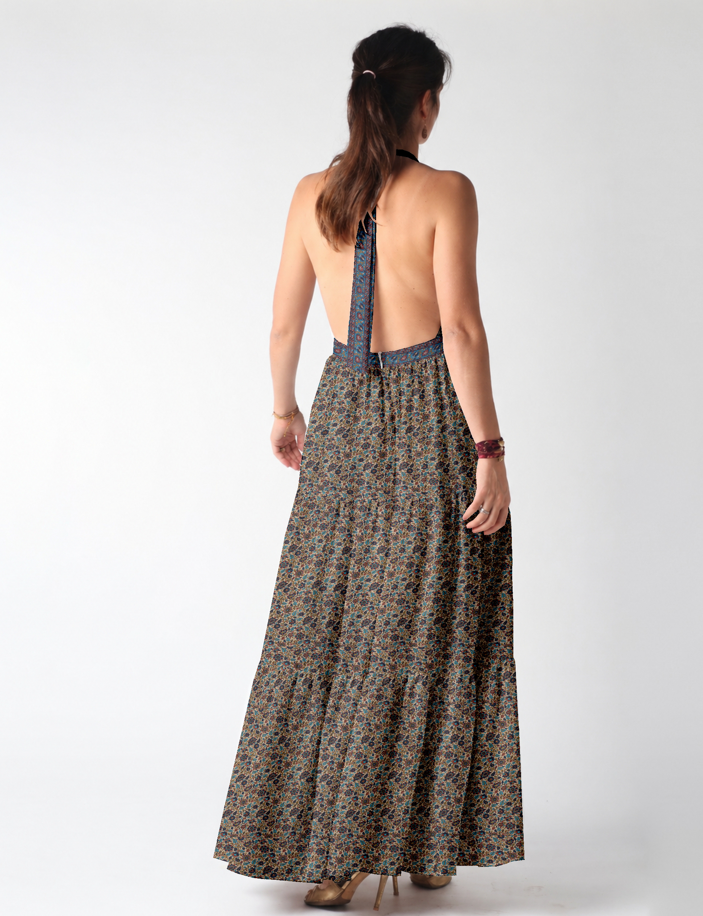 Flowy maxi tiered dress for vacations, brunch, and evening wear