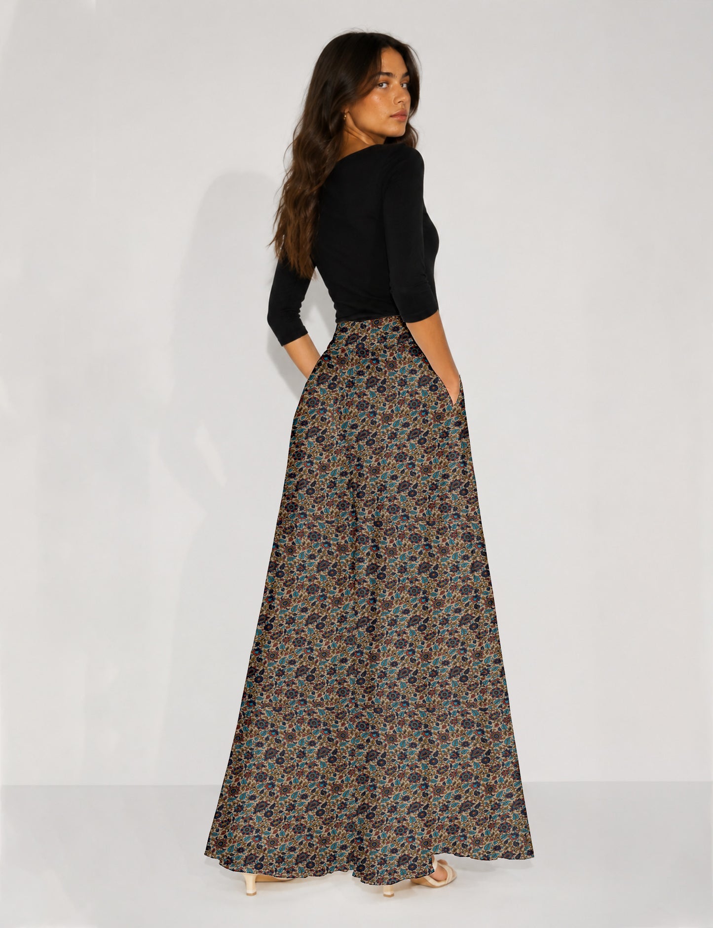 Wide Leg Palazzo Trousers - Beige Tropical