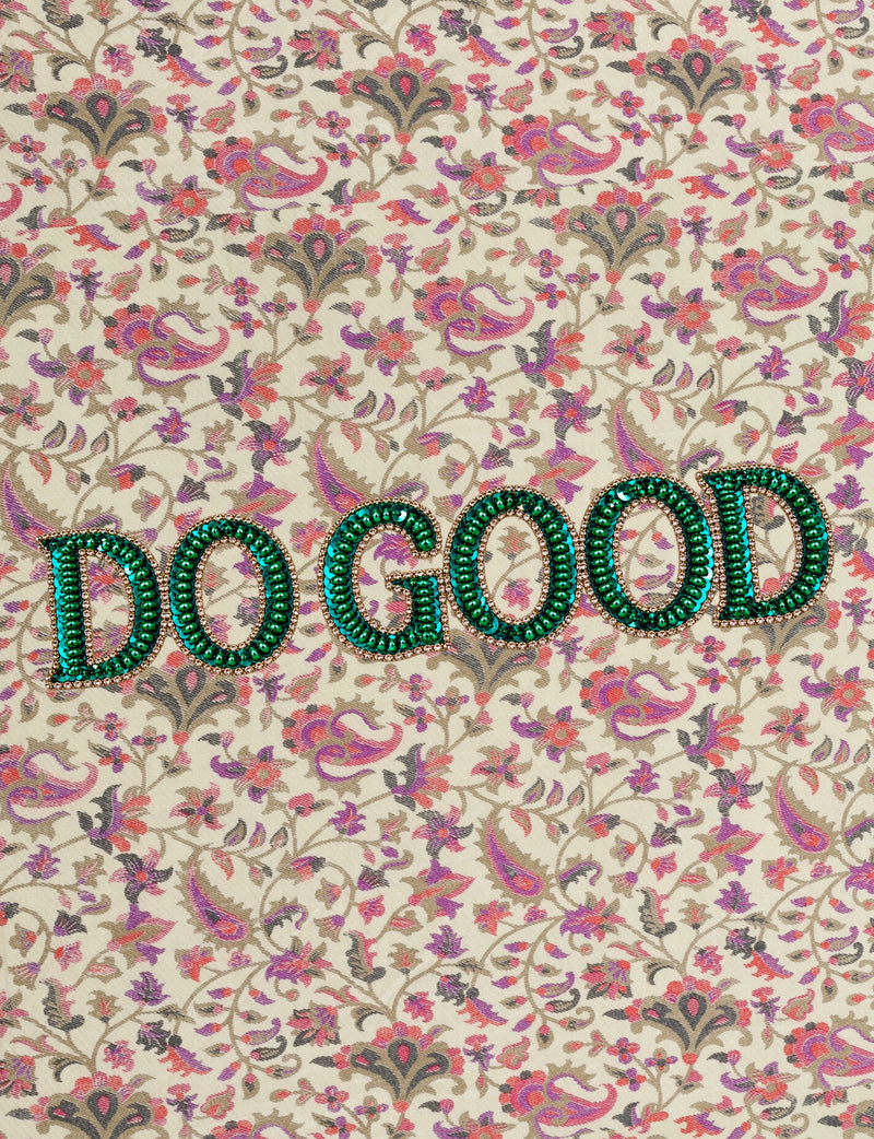 Structured DO GOOD work tote bag featuring embroidered appliqué lettering on the front, double padded shoulder handles and an internal zippered pocket.