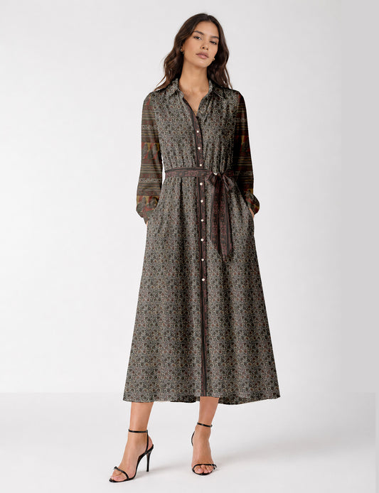 Long shirt dress - Beige Tropical