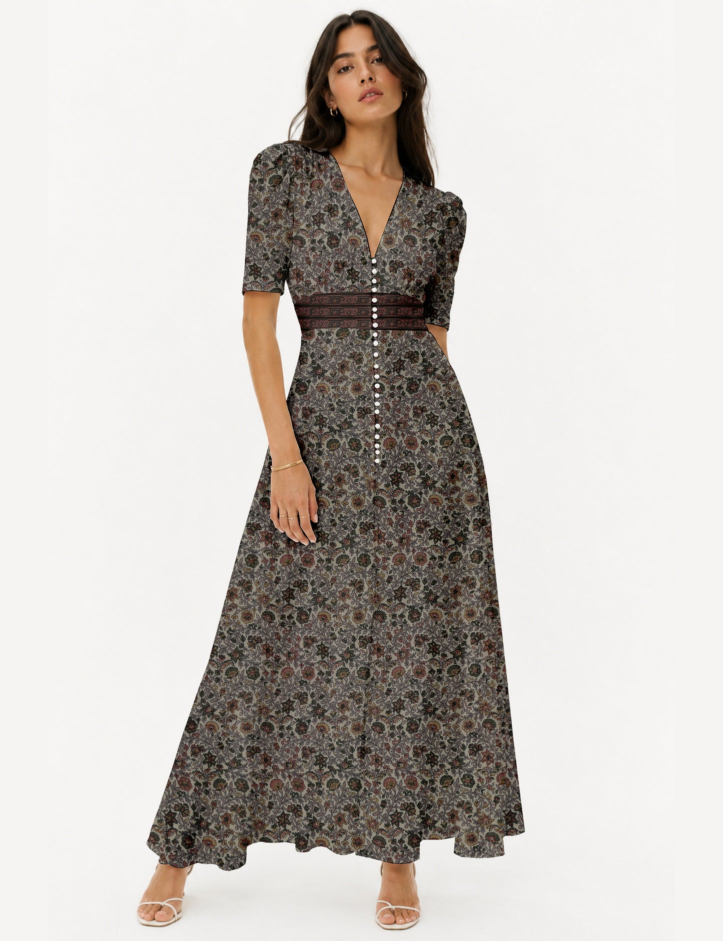 Maxi romantic dress - Beige Tropical