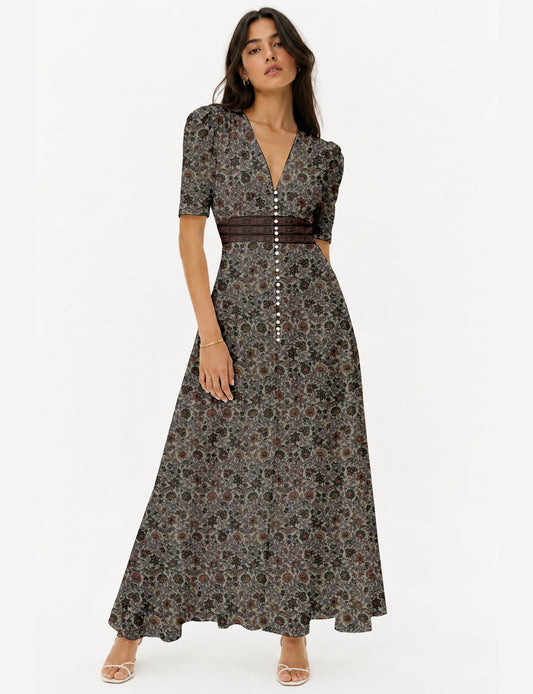 Maxi romantic dress - Beige Tropical
