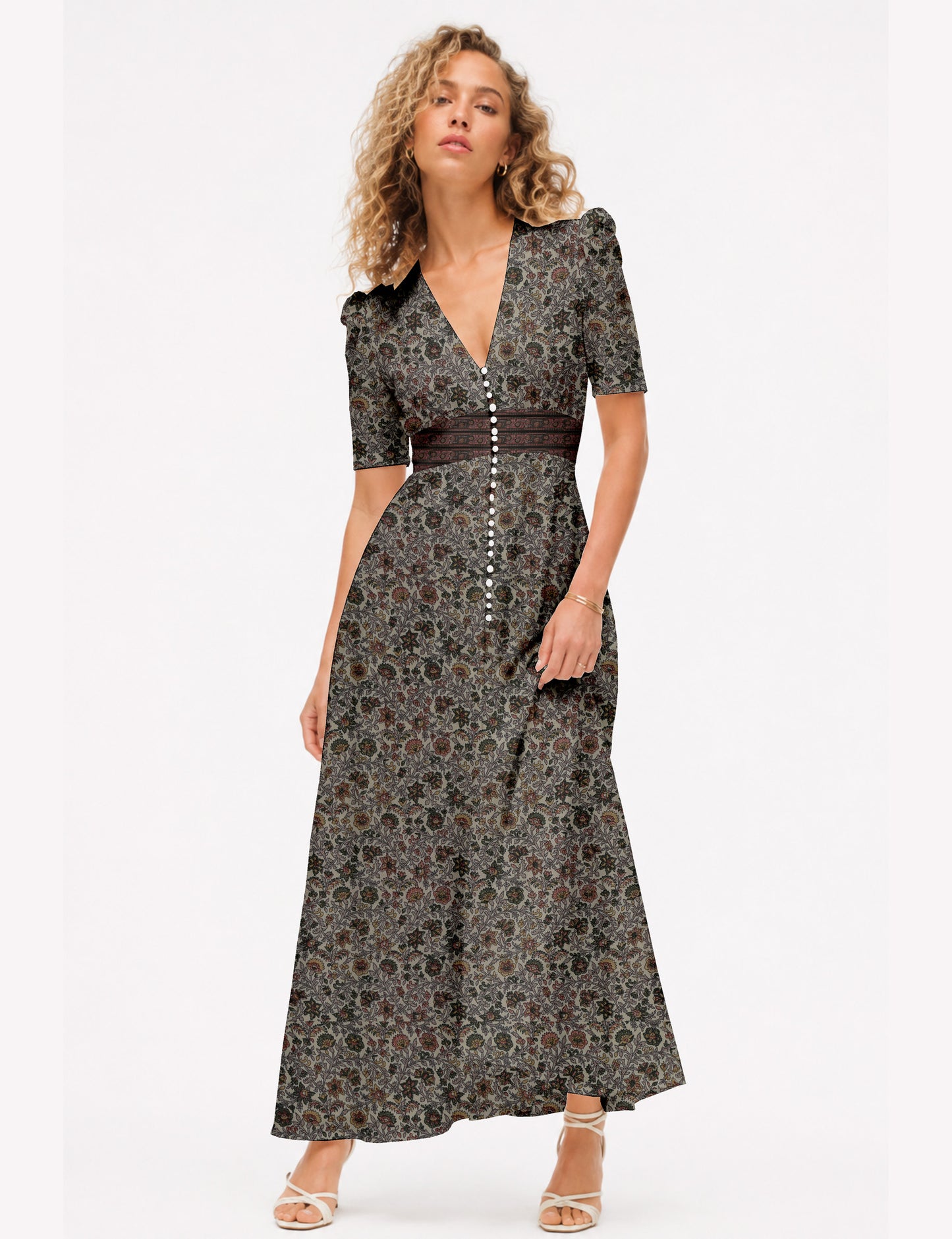 Maxi romantic dress - Beige Tropical