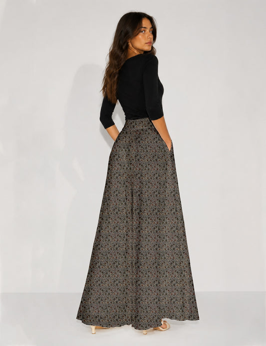 Wide Leg Palazzo Trousers - Beige Tropical