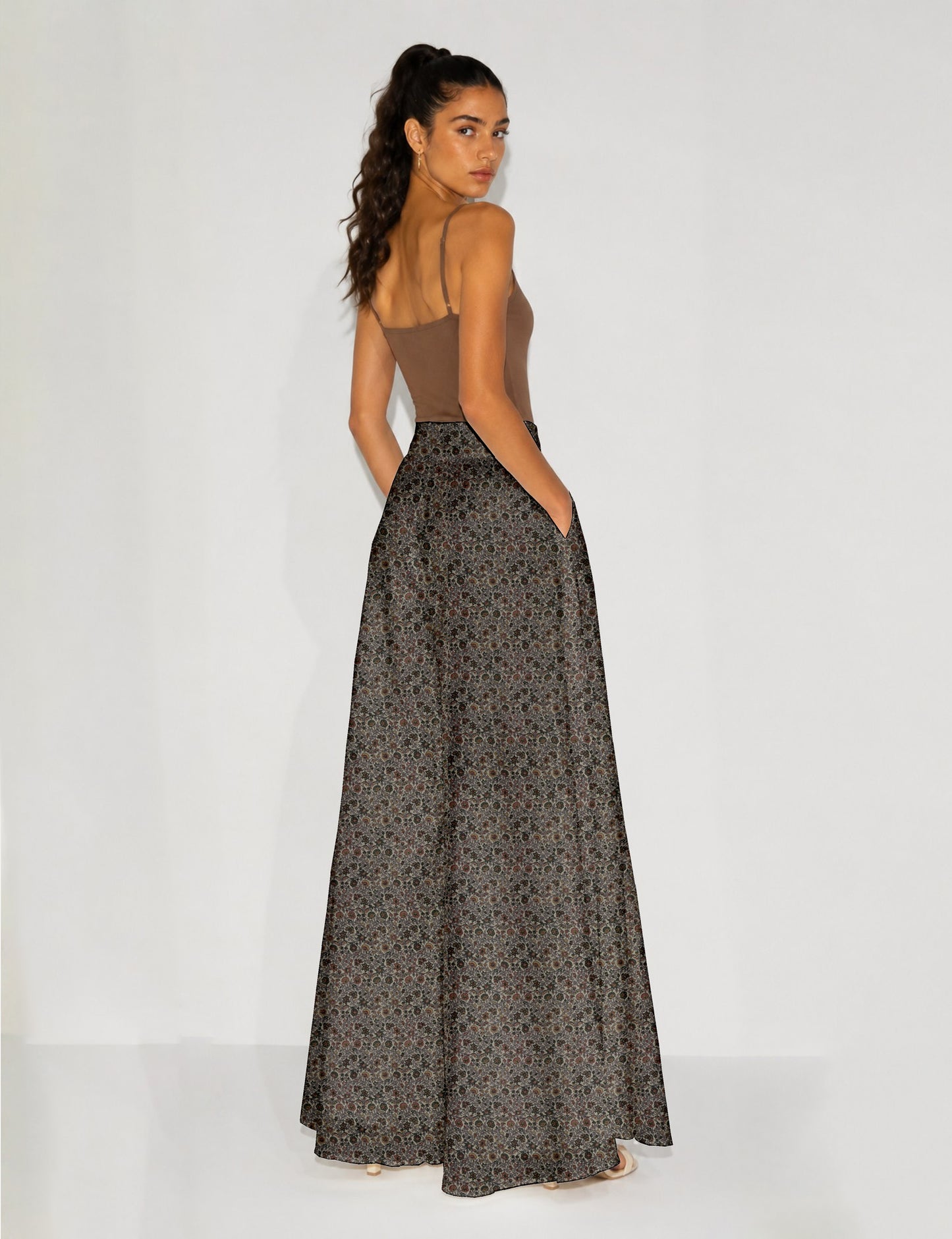 Wide Leg Palazzo Trousers - Beige Tropical