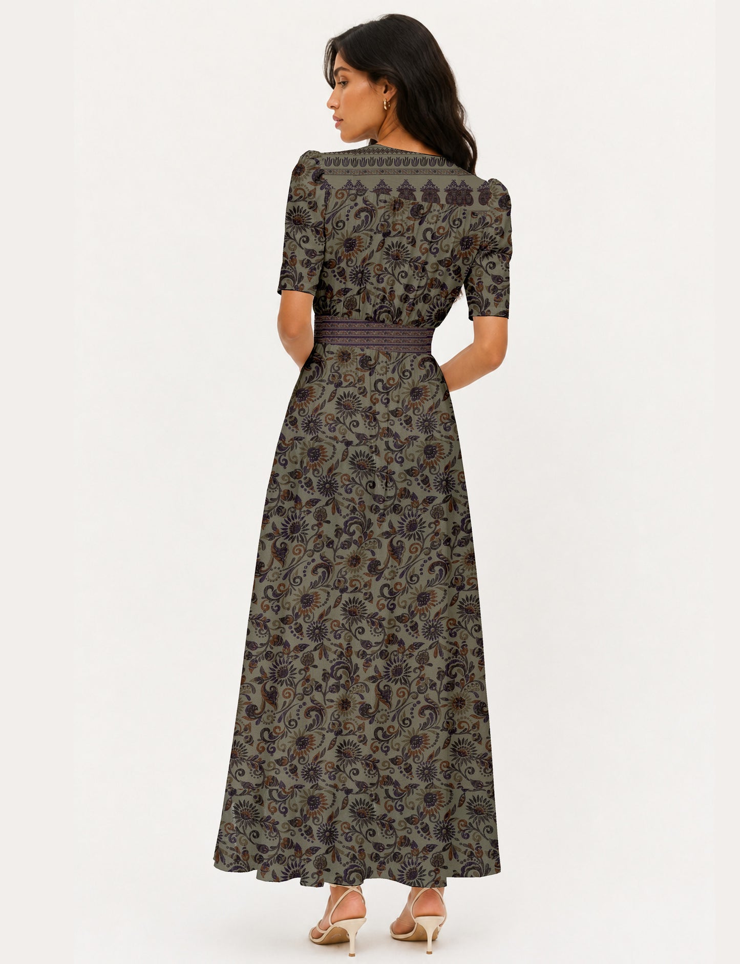 Maxi romantic dress - Beige Tropical