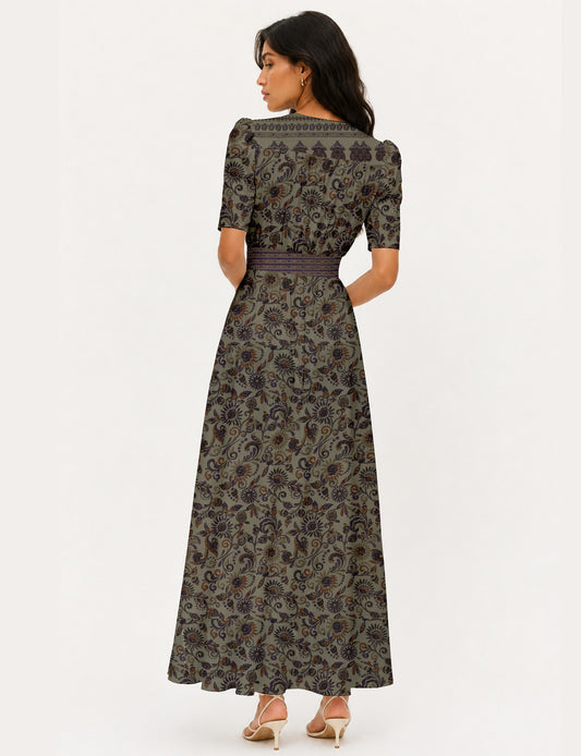 Maxi romantic dress - Beige Tropical