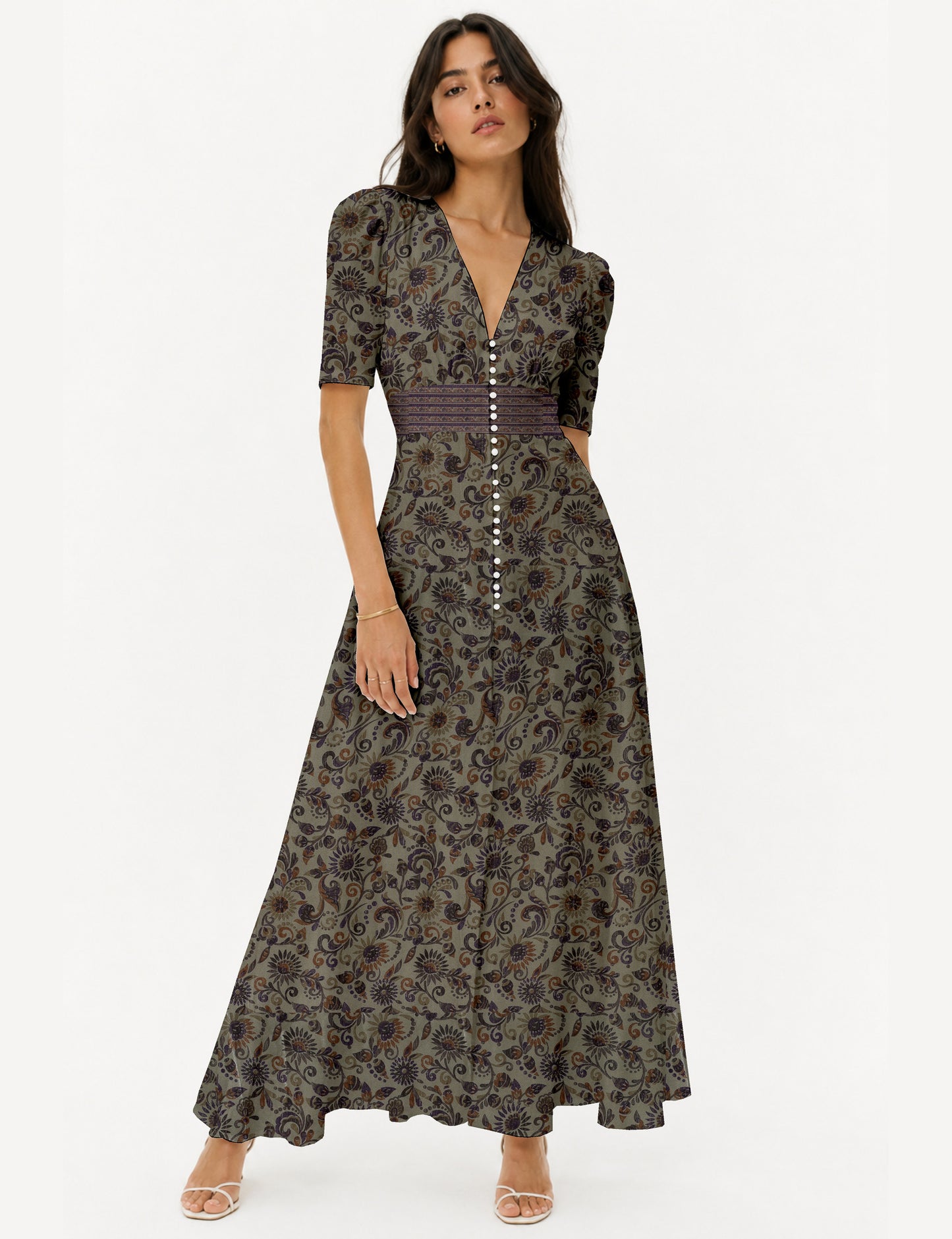 Maxi romantic dress - Beige Tropical