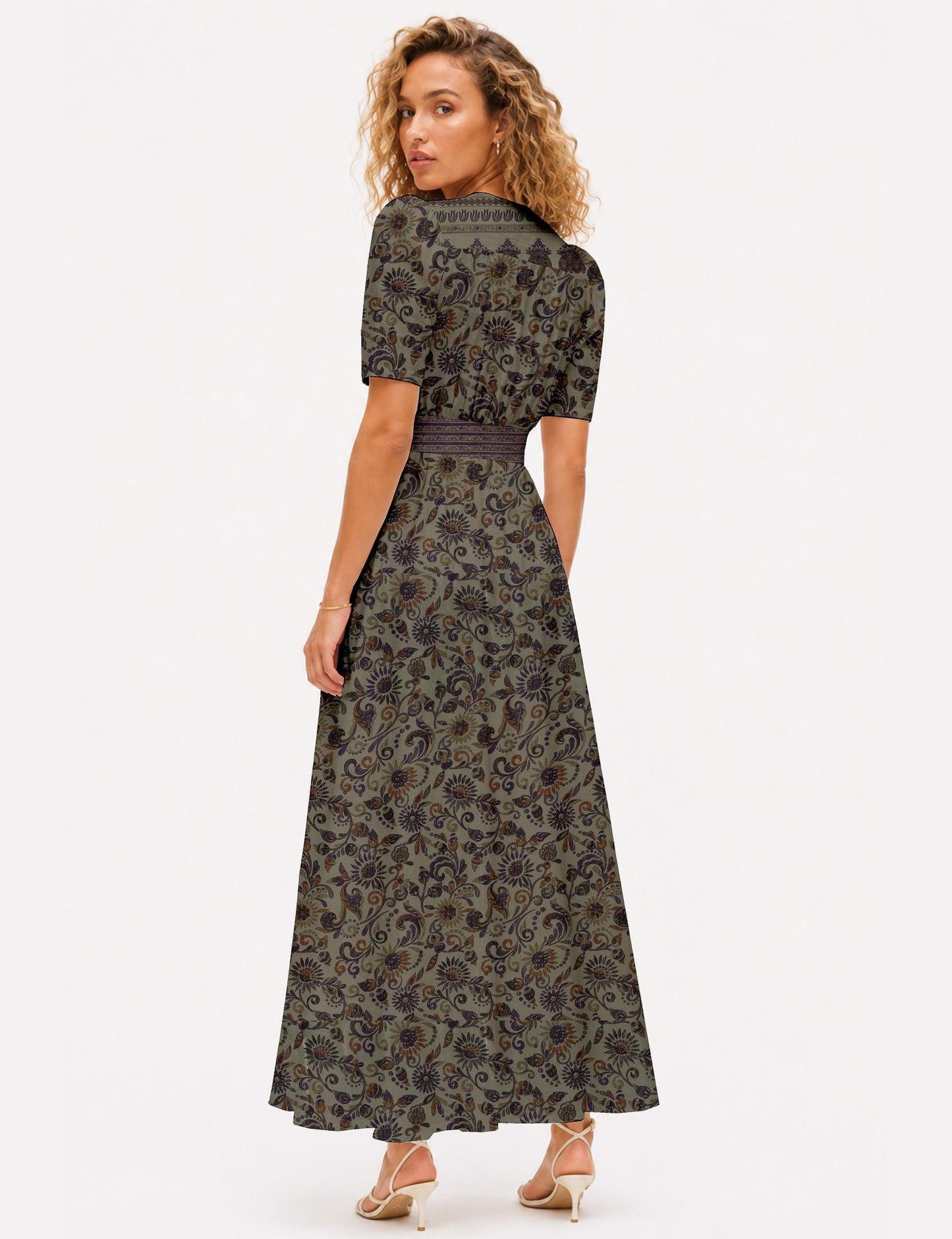 Maxi romantic dress - Beige Tropical