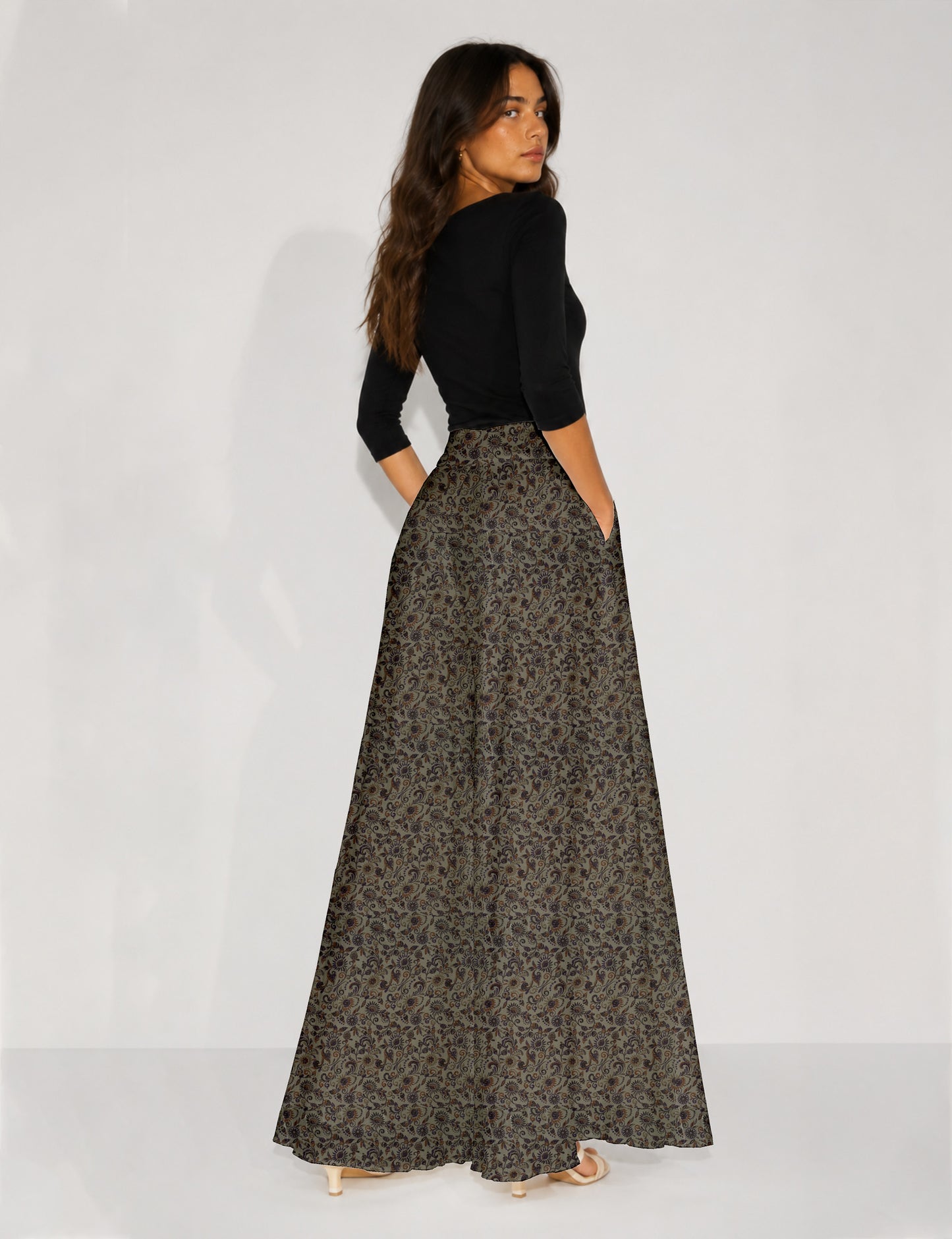 Wide Leg Palazzo Trousers - Beige Tropical