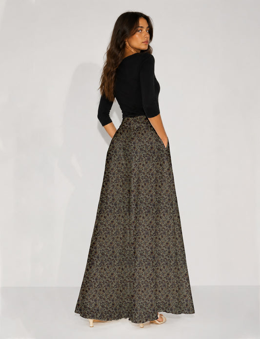 Wide Leg Palazzo Trousers - Beige Tropical