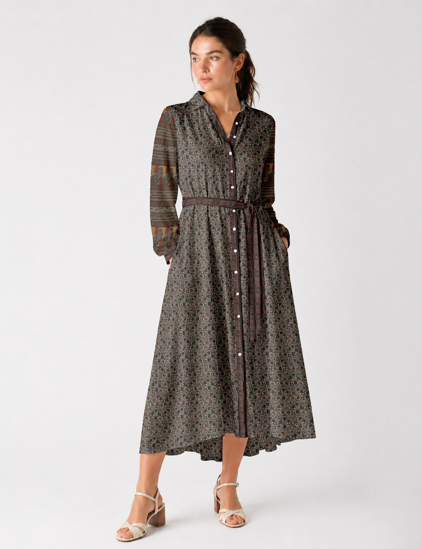 Long shirt dress - Beige Tropical