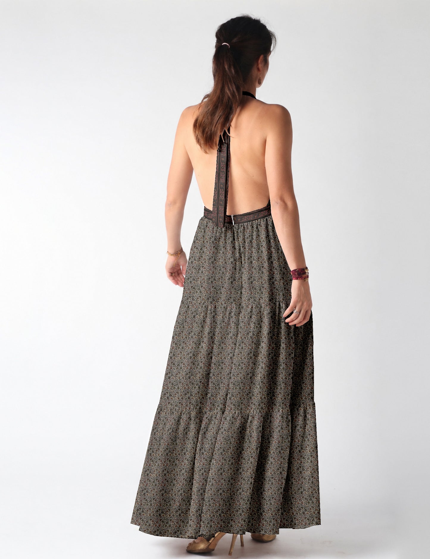 Flowy maxi tiered dress for vacations, brunch, and evening wear