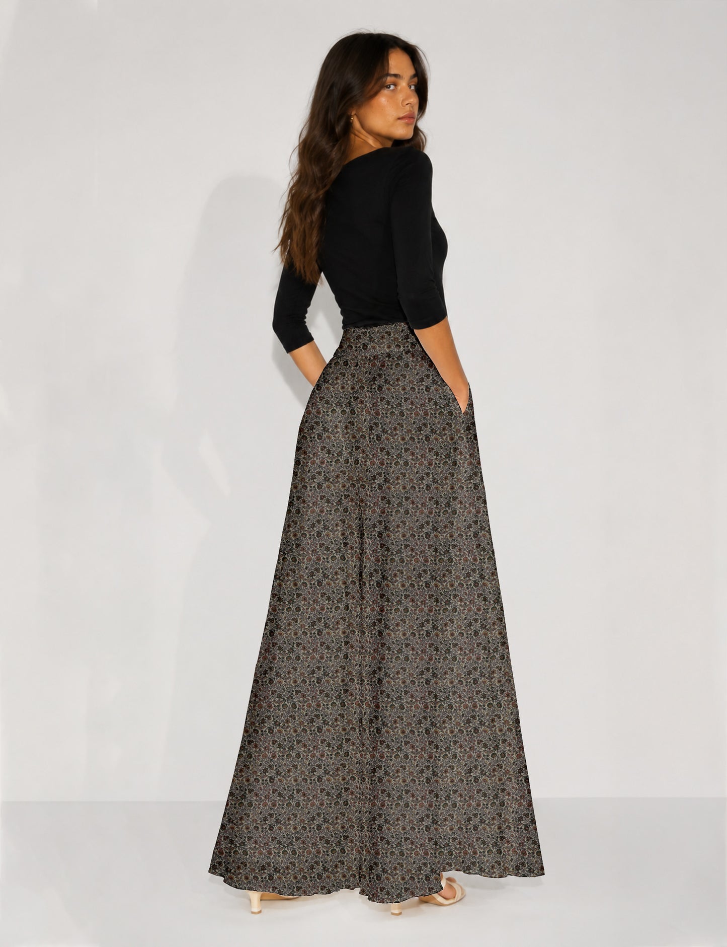 Wide Leg Palazzo Trousers - Beige Tropical
