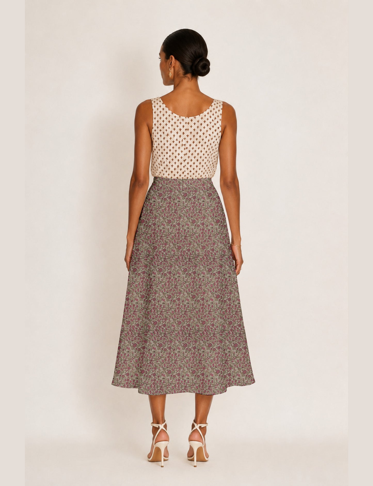 A line skirt with slit - Beige Tropical