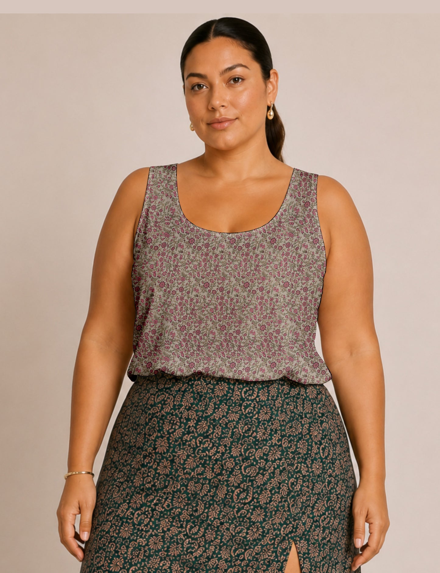 Sleeveless blouse - Beige Tropical