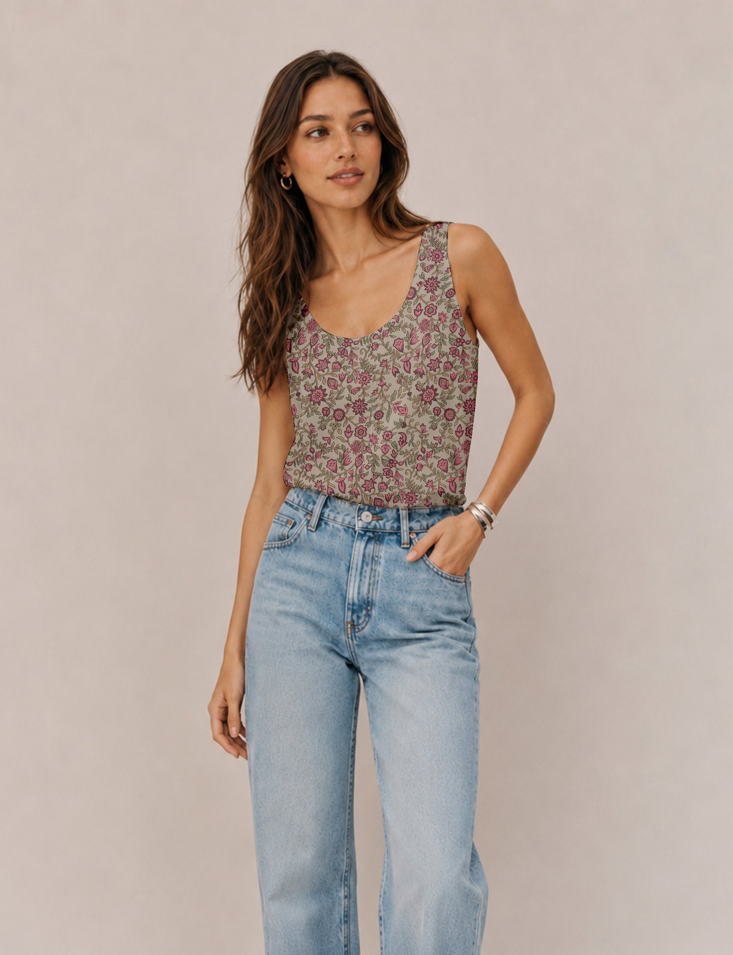 Sleeveless blouse - Beige Tropical