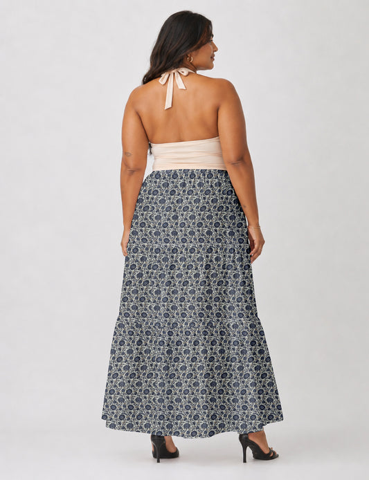 Midi Tiered Skirt - Beige Tropical
