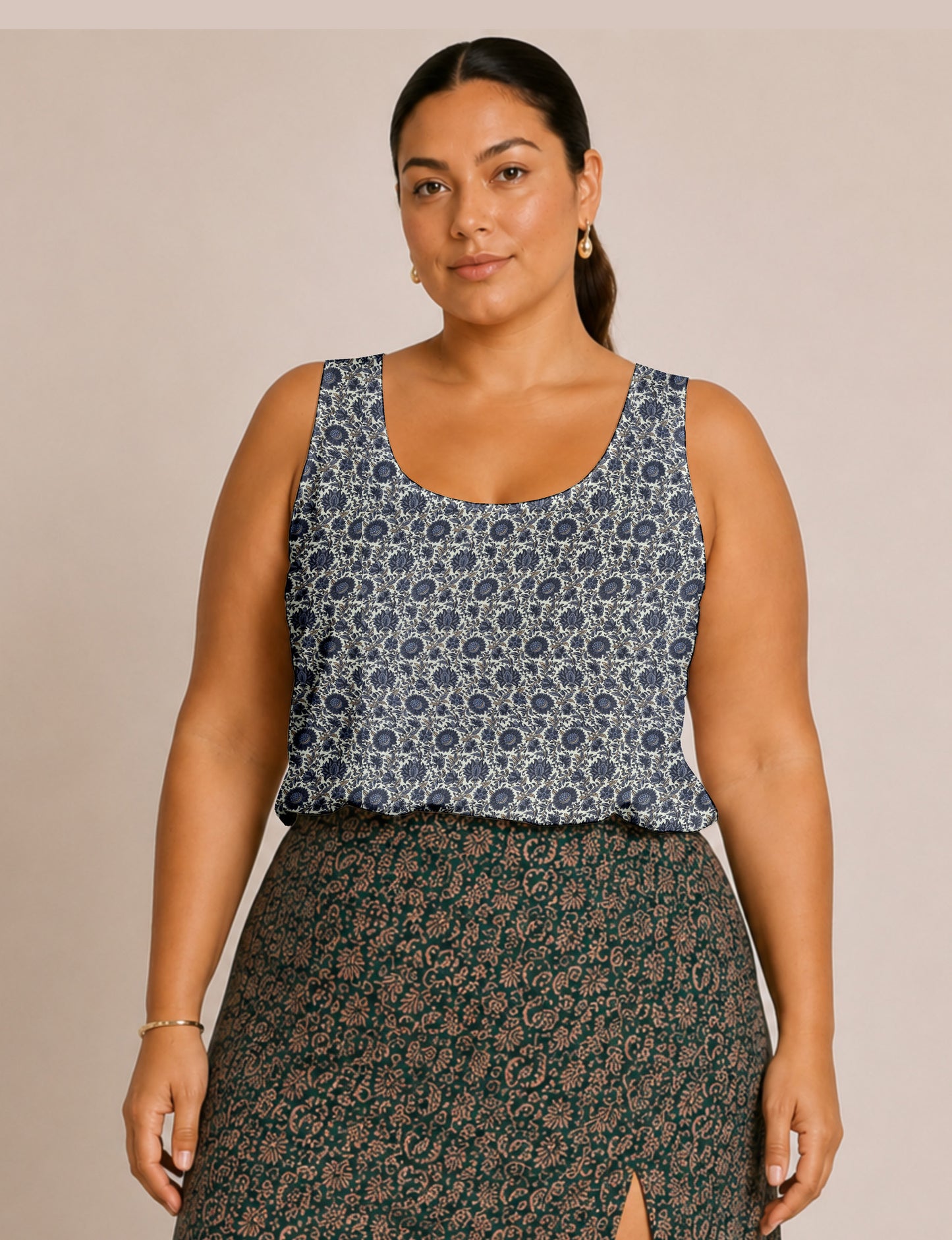 Sleeveless blouse - Beige Tropical