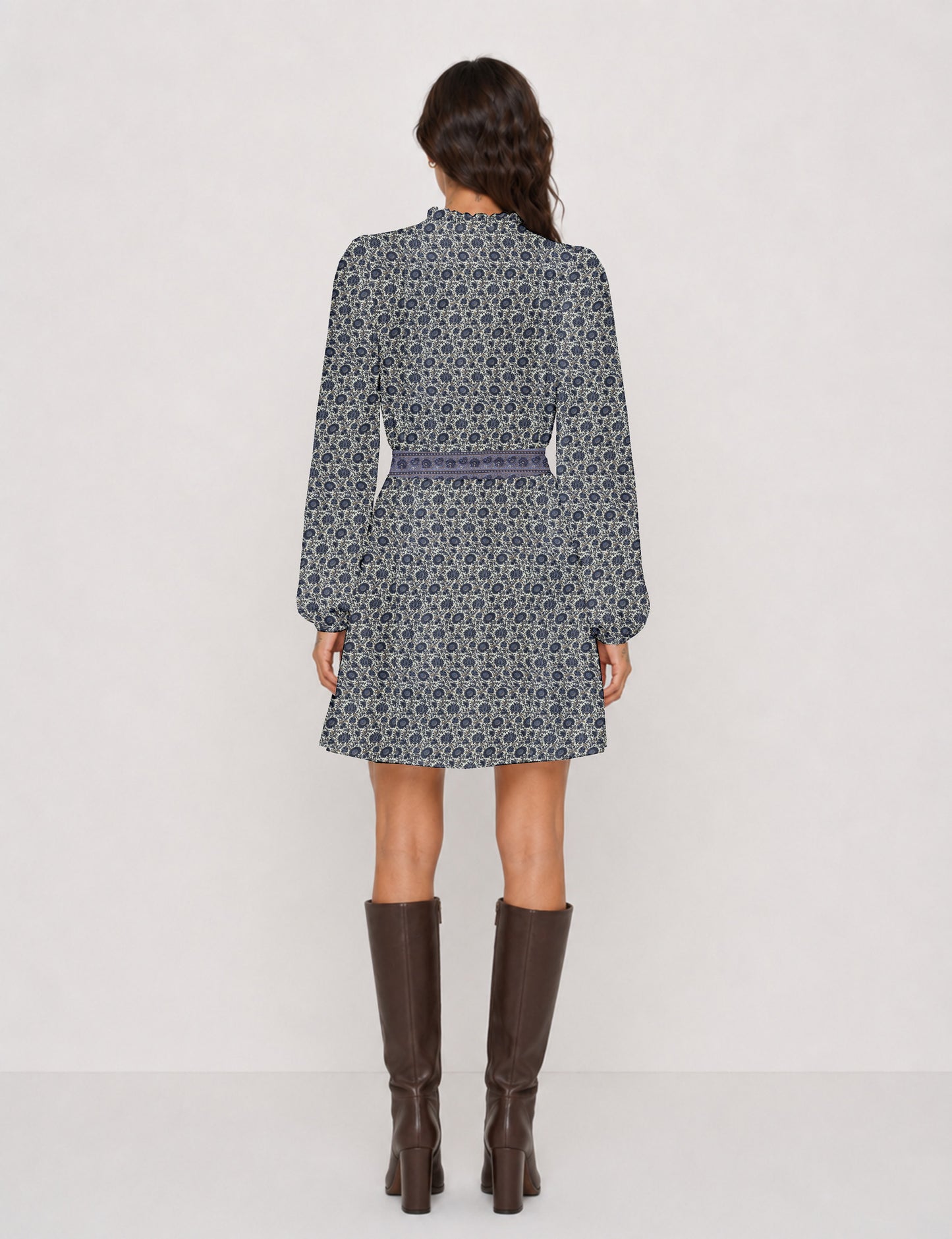 Swing dress with belt - Beige Tropical