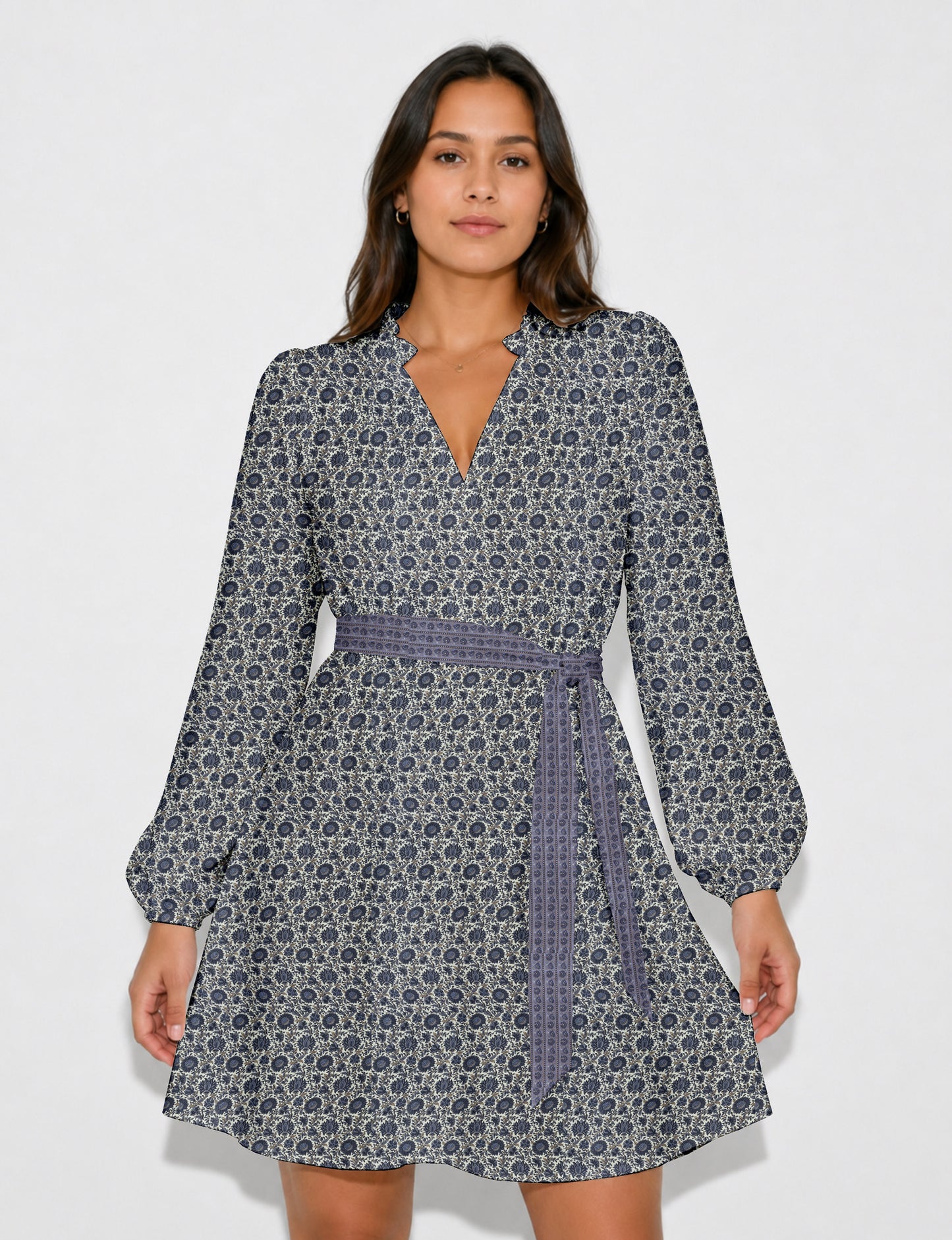 Swing dress with belt - Beige Tropical