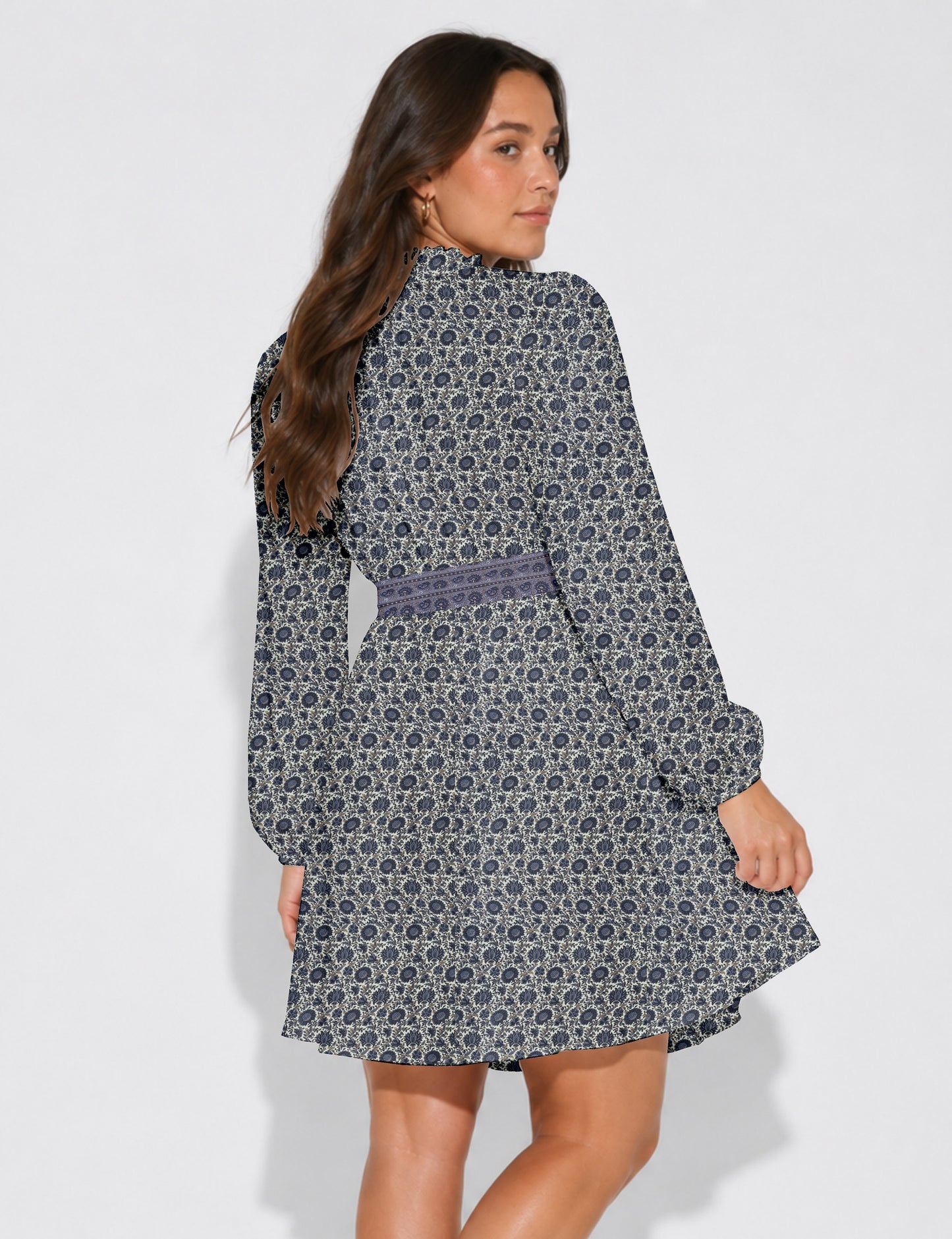 Swing dress with belt - Beige Tropical