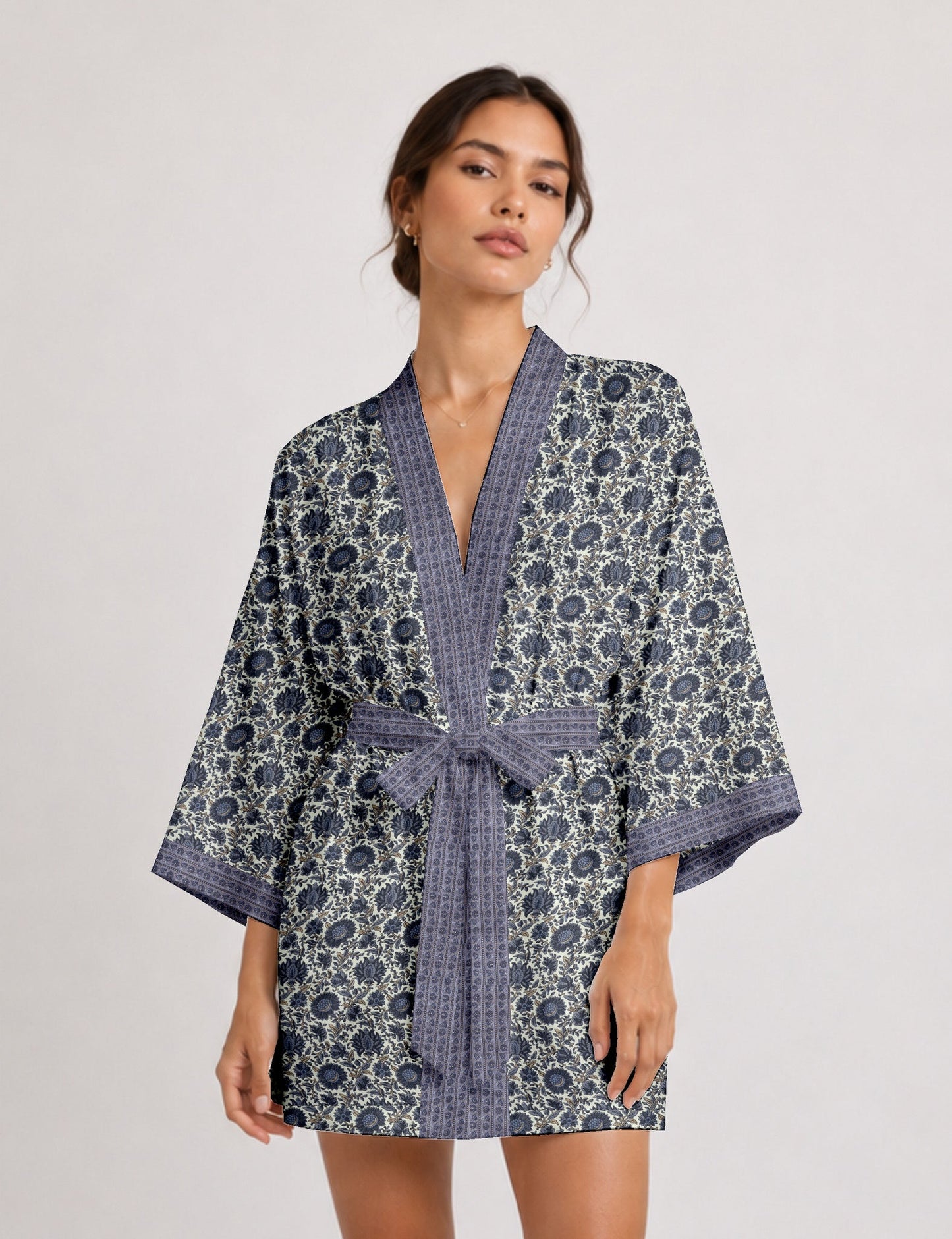 Short kimono robe - Beige Tropical
