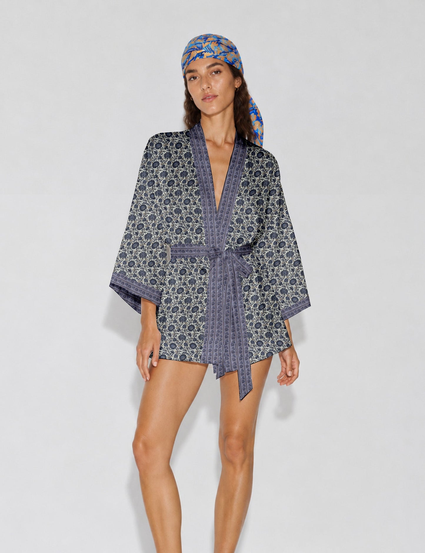 Short kimono robe - Beige Tropical