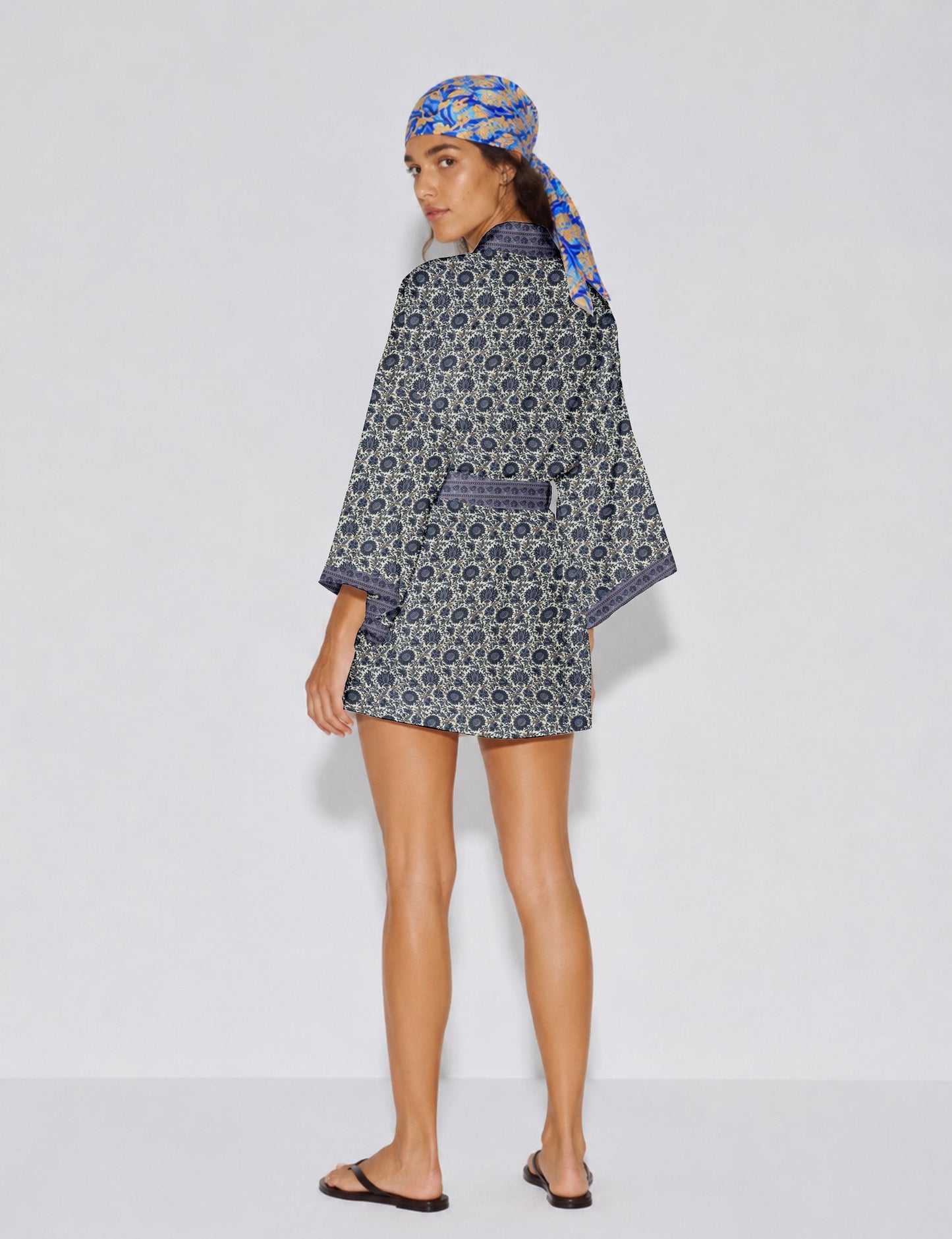 Short kimono robe - Beige Tropical