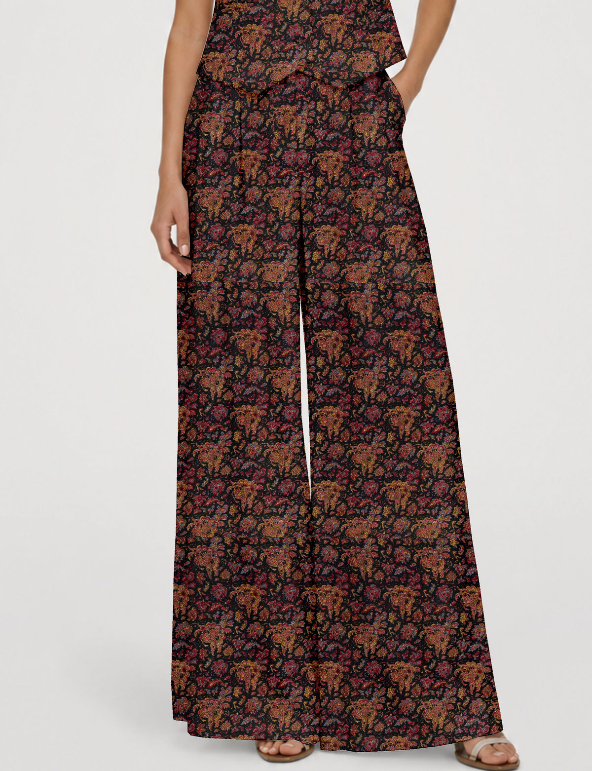 Wide leg pleated trouser - Black Floral