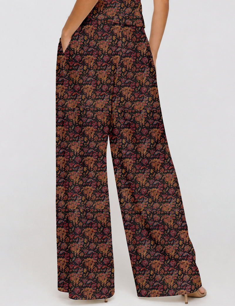 Wide leg pleated trouser - Black Floral