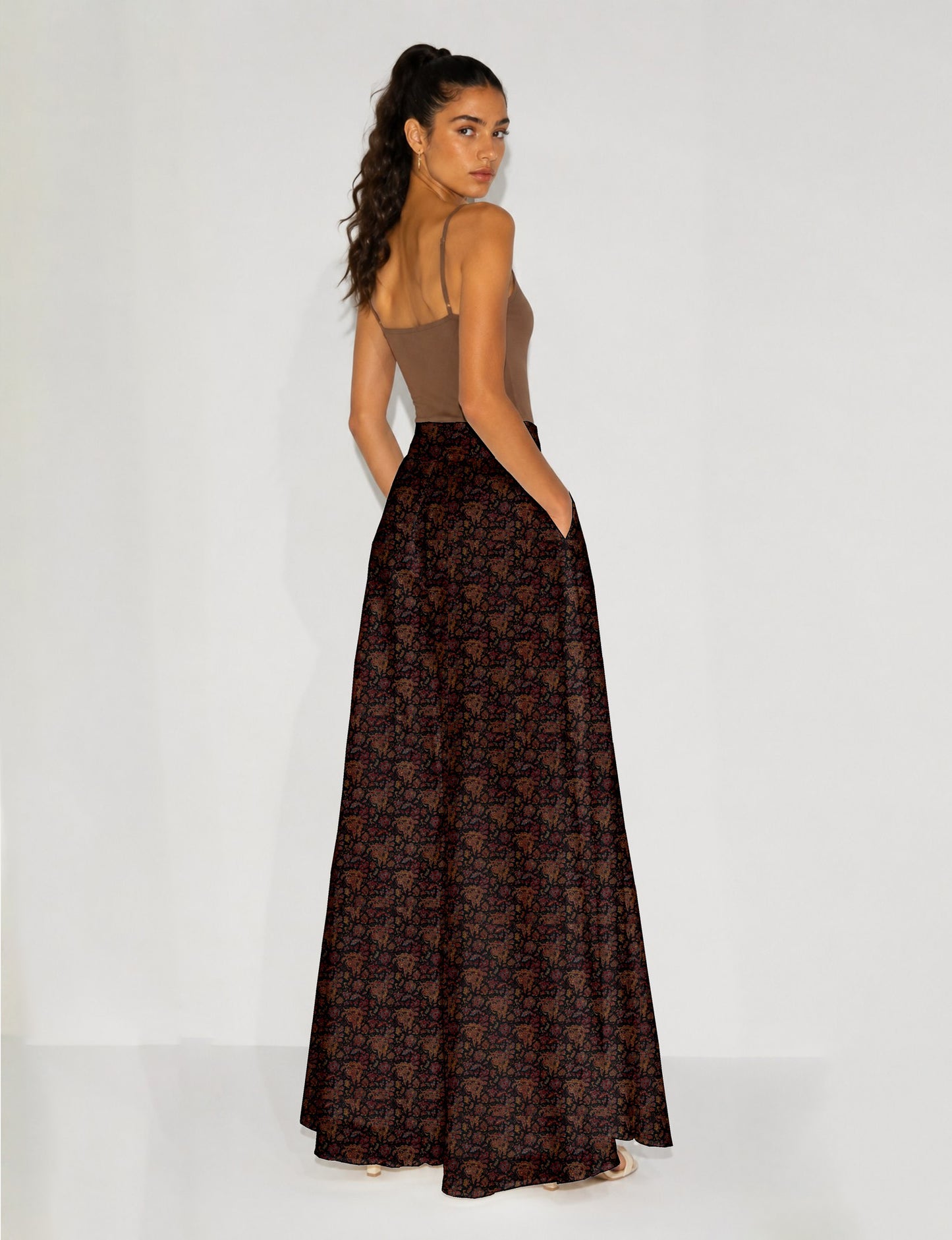 Wide Leg Palazzo Trousers - Black Floral