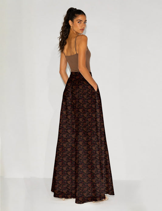 Wide Leg Palazzo Trousers - Black Floral