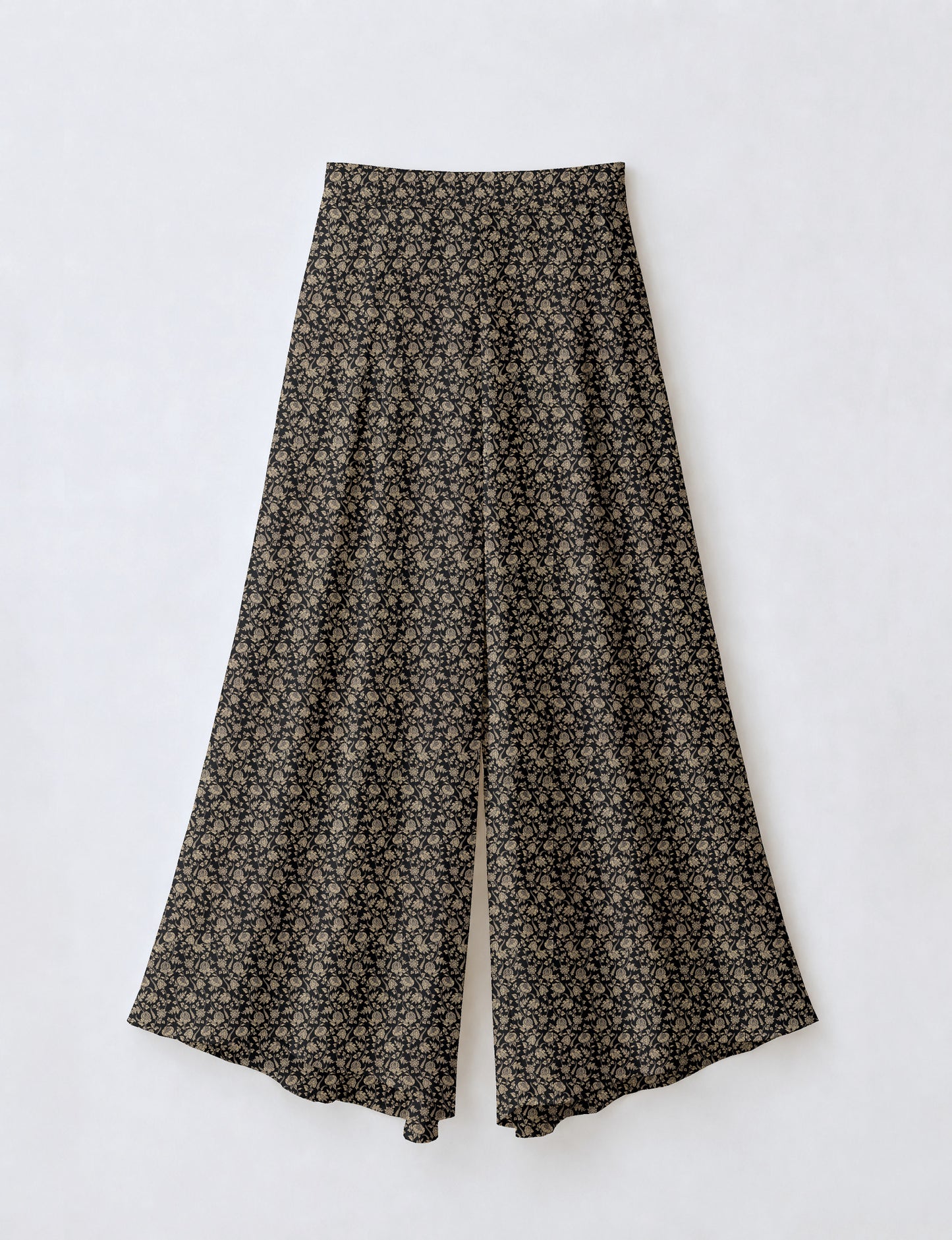 Wide Leg Palazzo Trousers - Black Floral