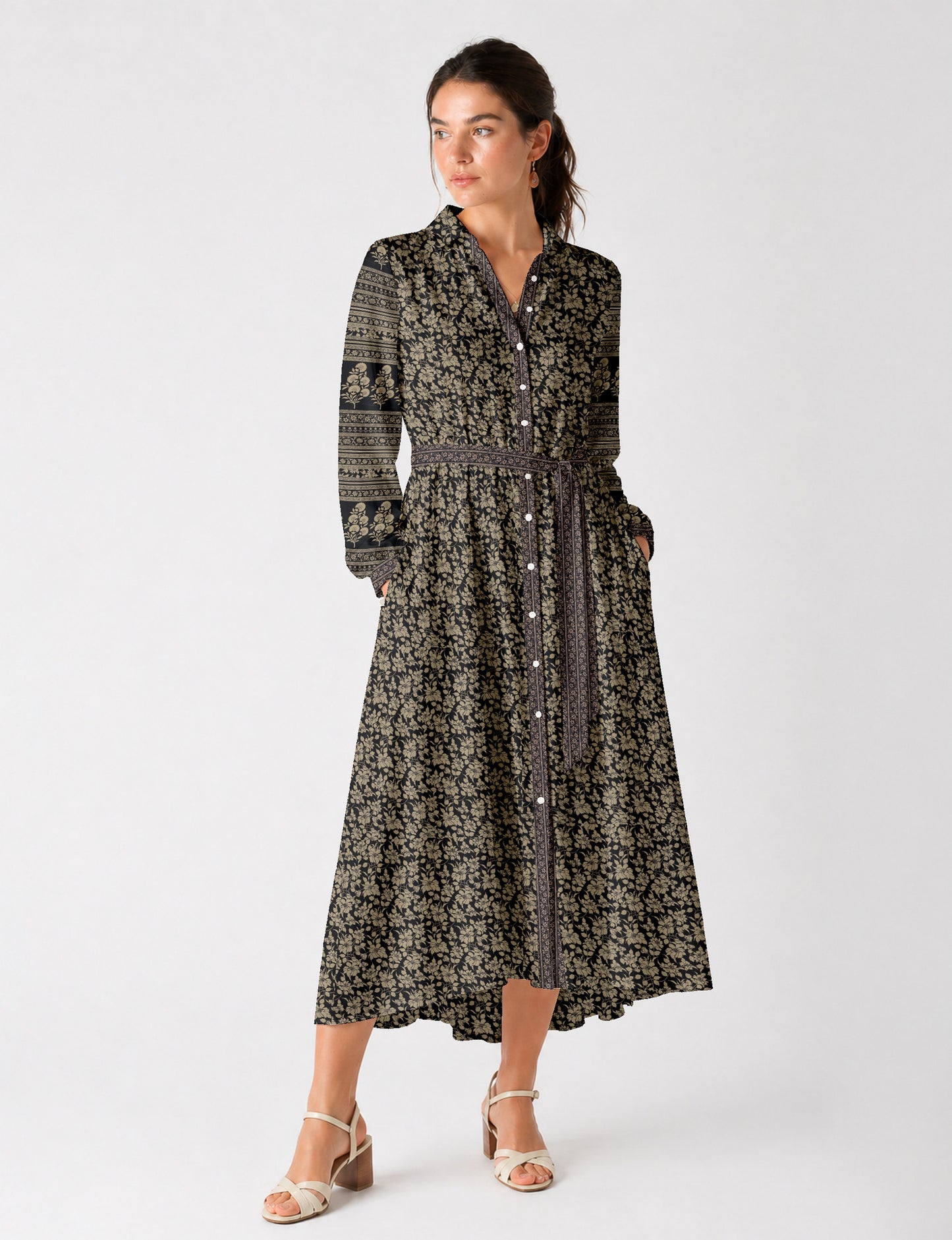 Long shirt dress - Black Floral